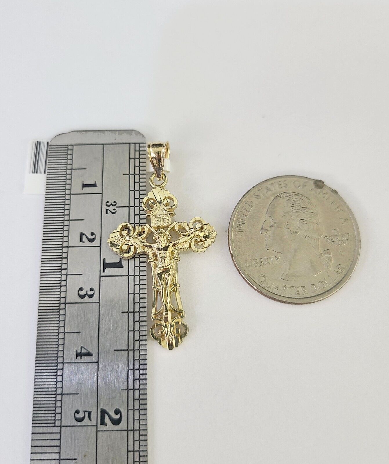 10K Solid Franco Chain INRI Jesus Cross Pendant Charm Necklace 18" - 24" 1.5mm - GoldenlinQ