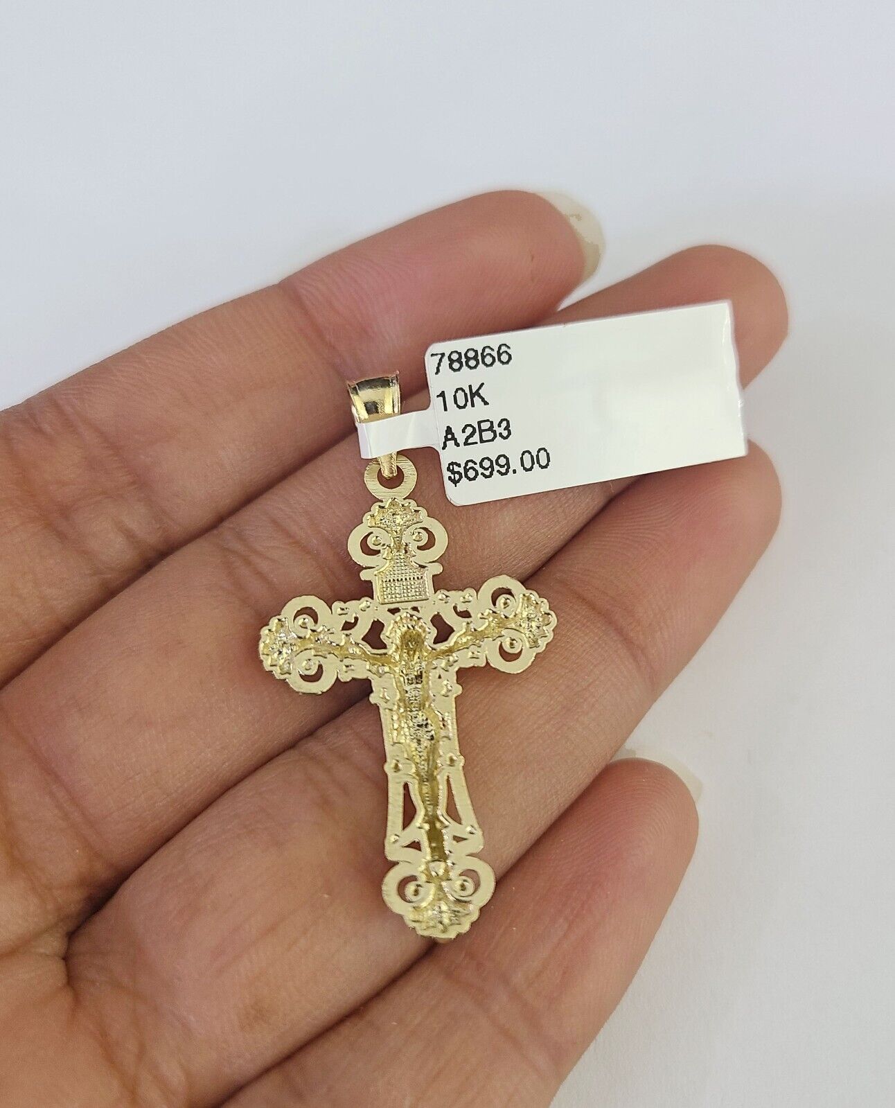 10K Solid Franco Chain INRI Jesus Cross Pendant Charm Necklace 18" - 24" 1.5mm - GoldenlinQ