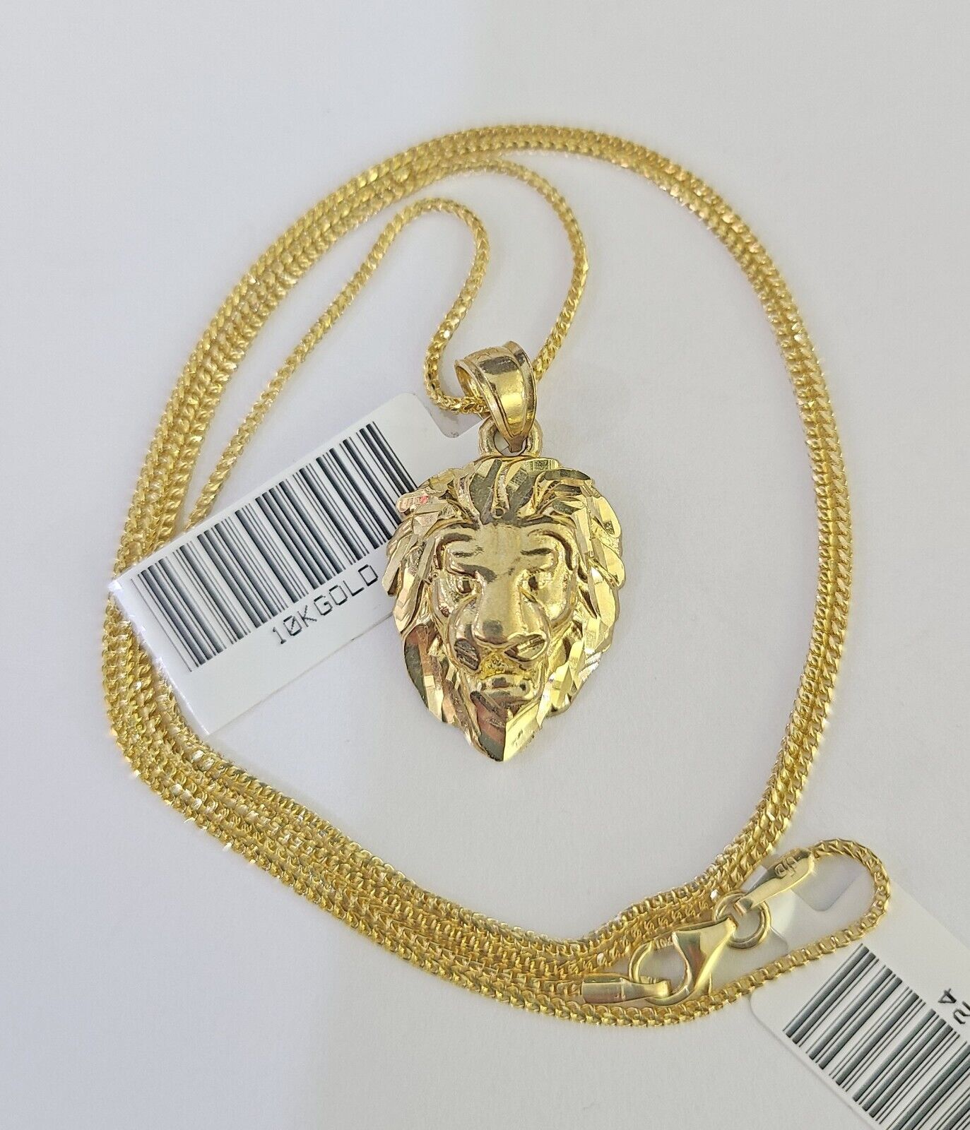 10K Solid Franco Chain Lion Pendant Charm Necklace 18" - 24" 1.5mm Yellow Gold - GoldenlinQ