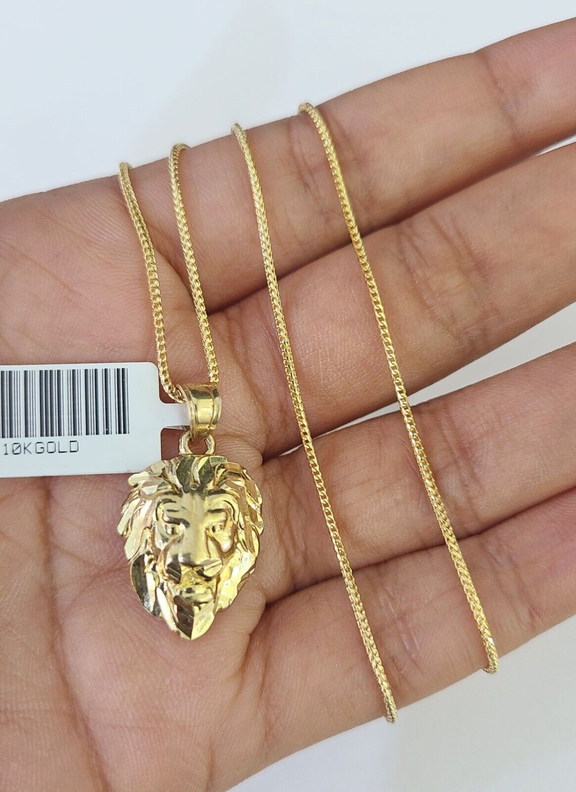 10K Solid Franco Chain Lion Pendant Charm Necklace 18" - 24" 1.5mm Yellow Gold - GoldenlinQ