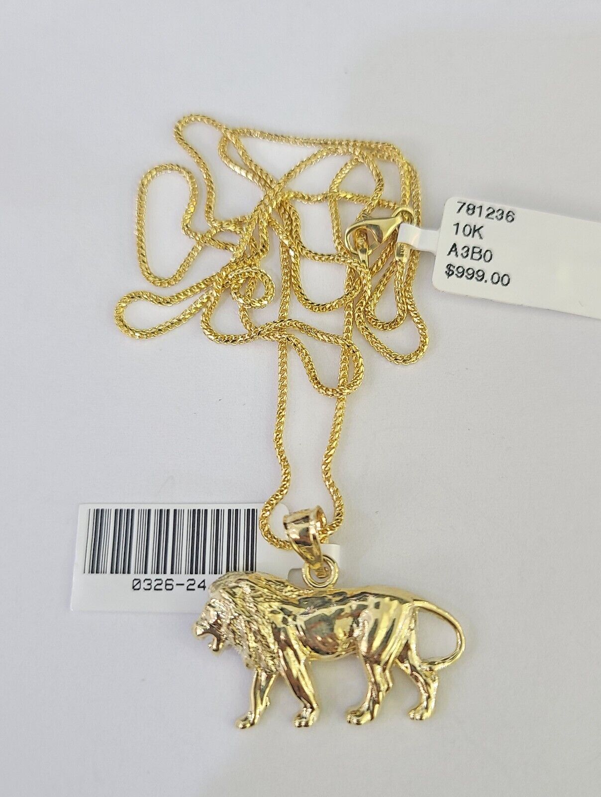 10K Solid Franco Chain Lion Pendant Charm Necklace 18" - 24" 1.5mm Yellow Gold - GoldenlinQ