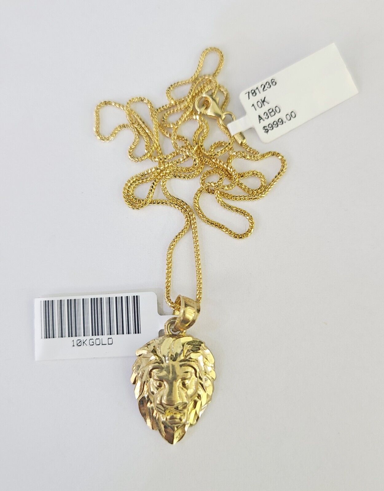 10K Solid Franco Chain Lion Pendant Charm Necklace 18" - 24" 1.5mm Yellow Gold - GoldenlinQ