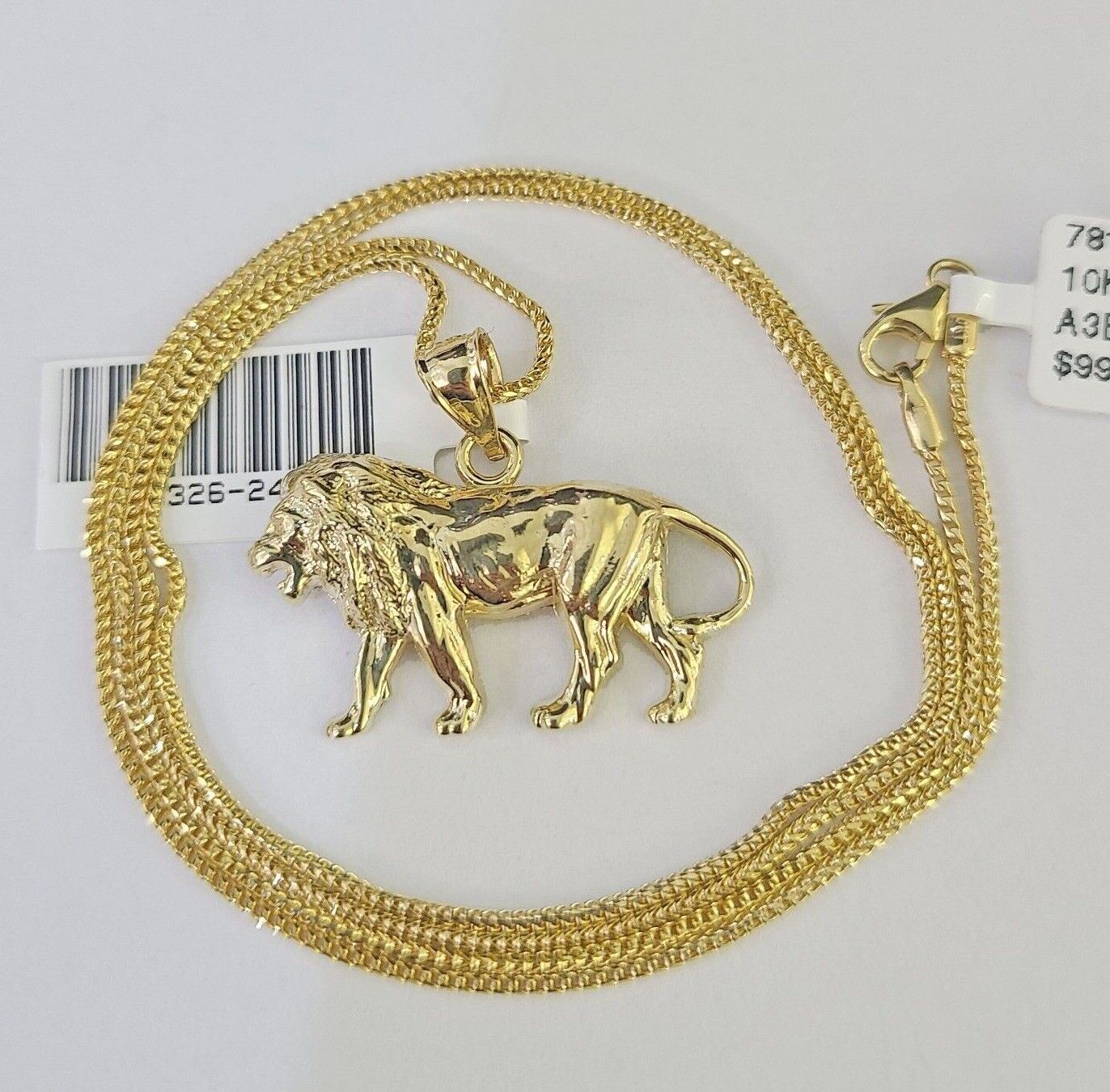 10K Solid Franco Chain Lion Pendant Charm Necklace 18" - 24" 1.5mm Yellow Gold - GoldenlinQ