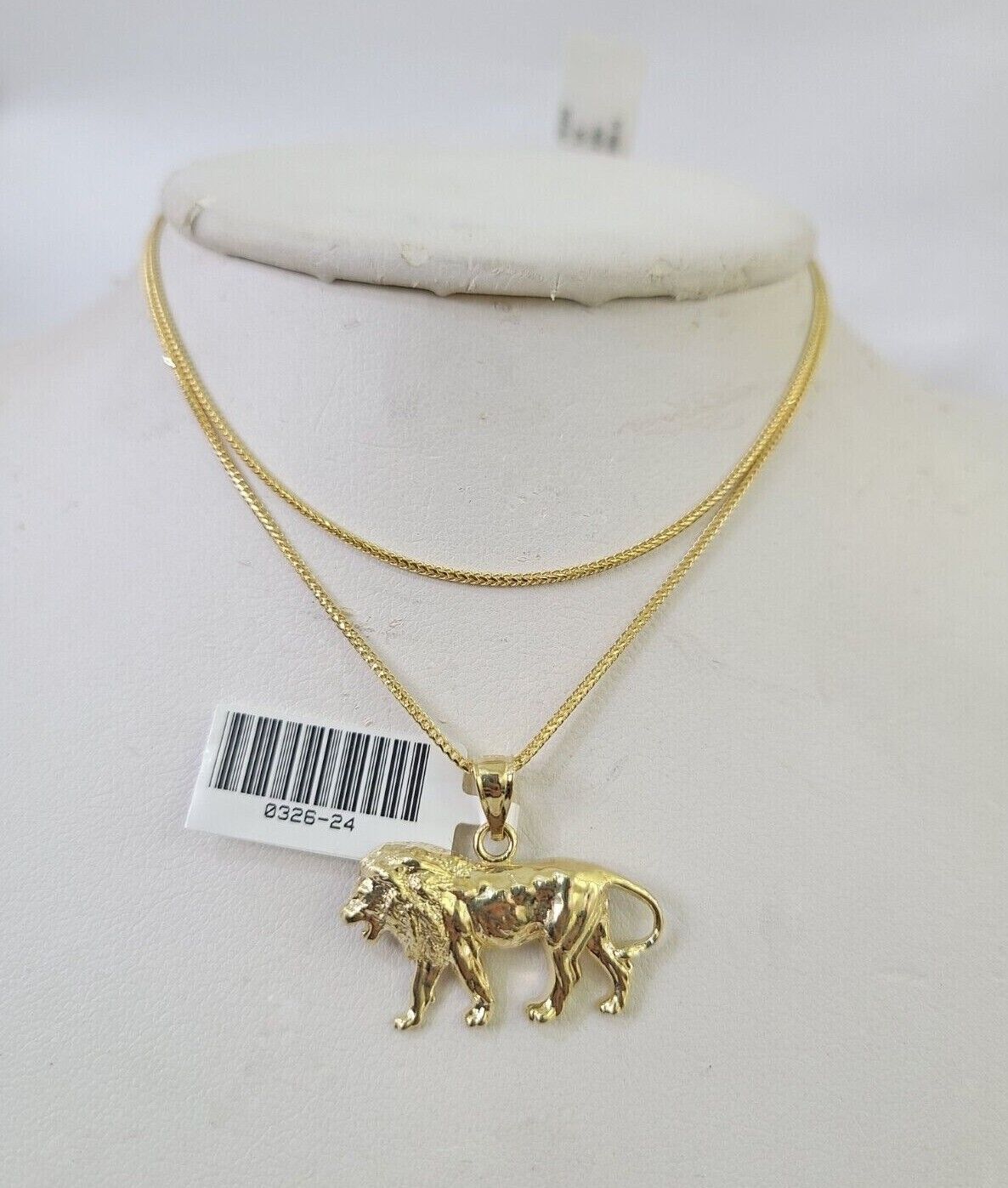 10K Solid Franco Chain Lion Pendant Charm Necklace 18" - 24" 1.5mm Yellow Gold - GoldenlinQ
