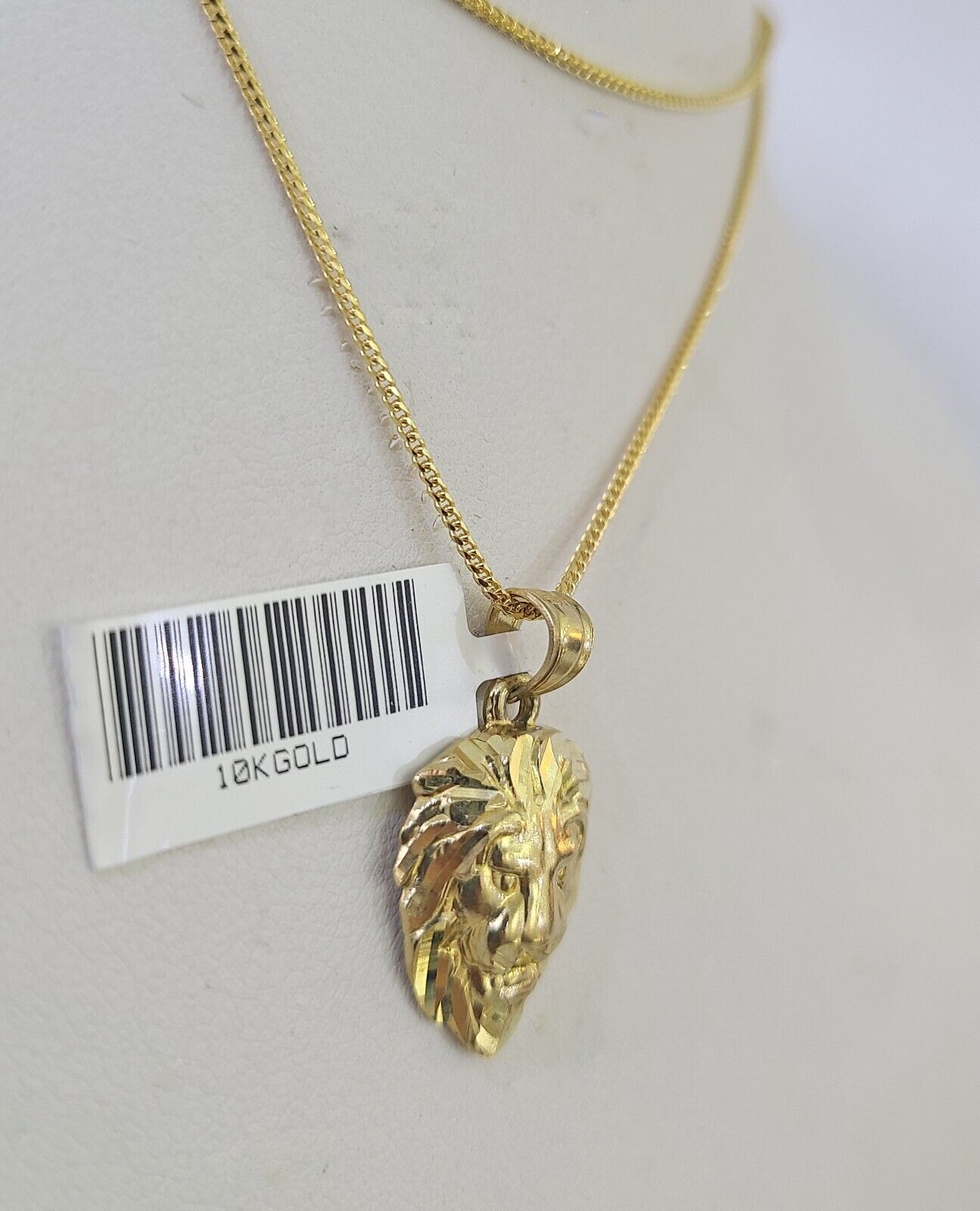 10K Solid Franco Chain Lion Pendant Charm Necklace 18" - 24" 1.5mm Yellow Gold - GoldenlinQ
