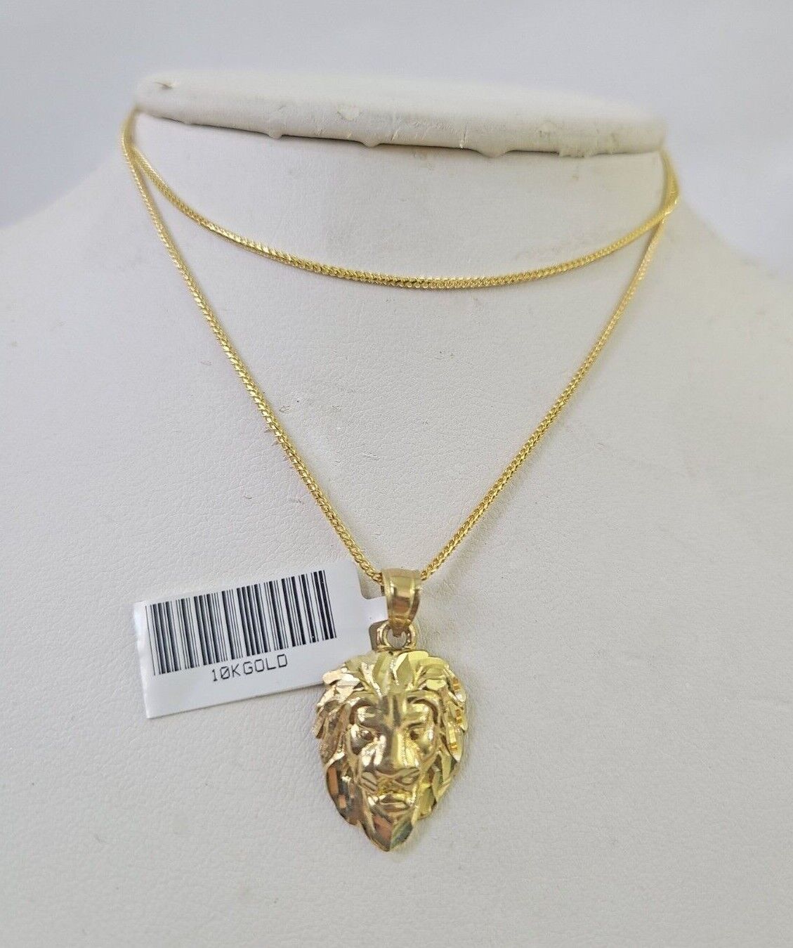 10K Solid Franco Chain Lion Pendant Charm Necklace 18" - 24" 1.5mm Yellow Gold - GoldenlinQ