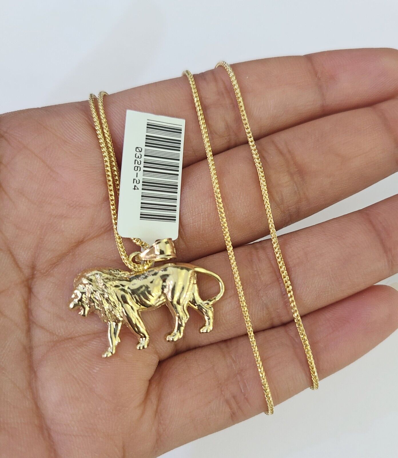 10K Solid Franco Chain Lion Pendant Charm Necklace 18" - 24" 1.5mm Yellow Gold - GoldenlinQ