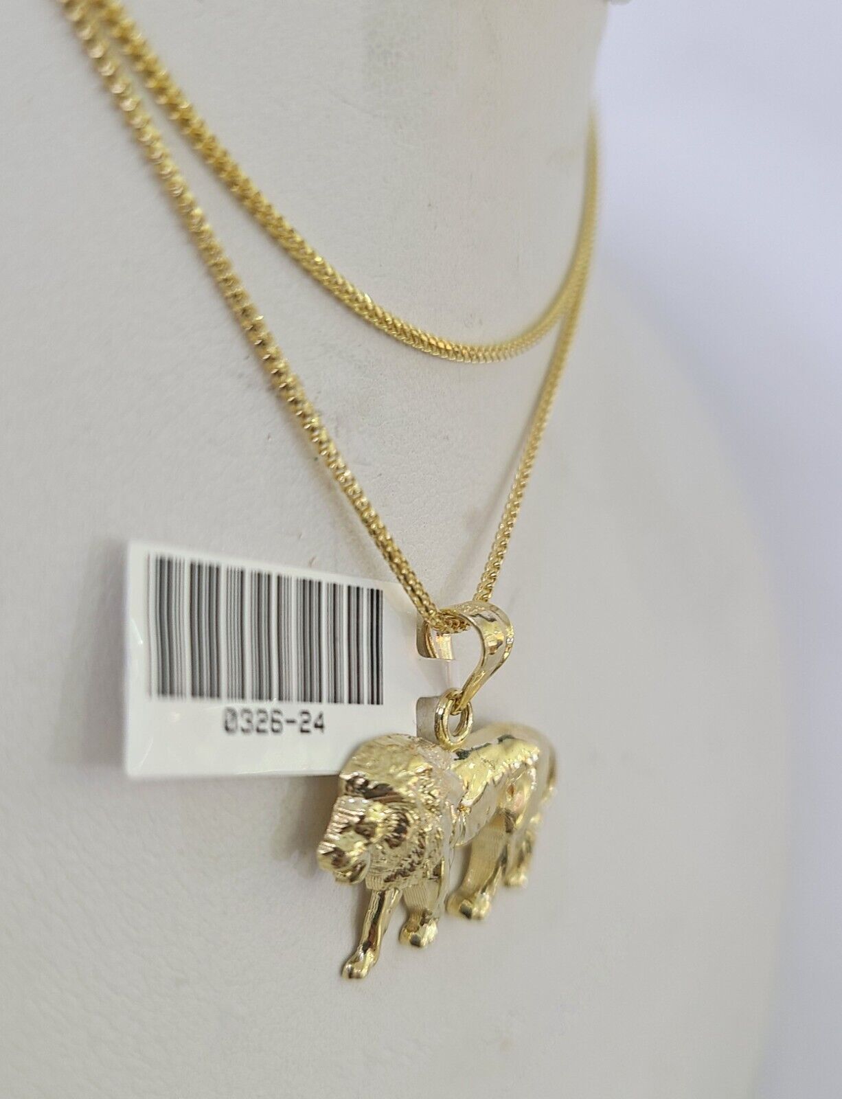 10K Solid Franco Chain Lion Pendant Charm Necklace 18" - 24" 1.5mm Yellow Gold - GoldenlinQ