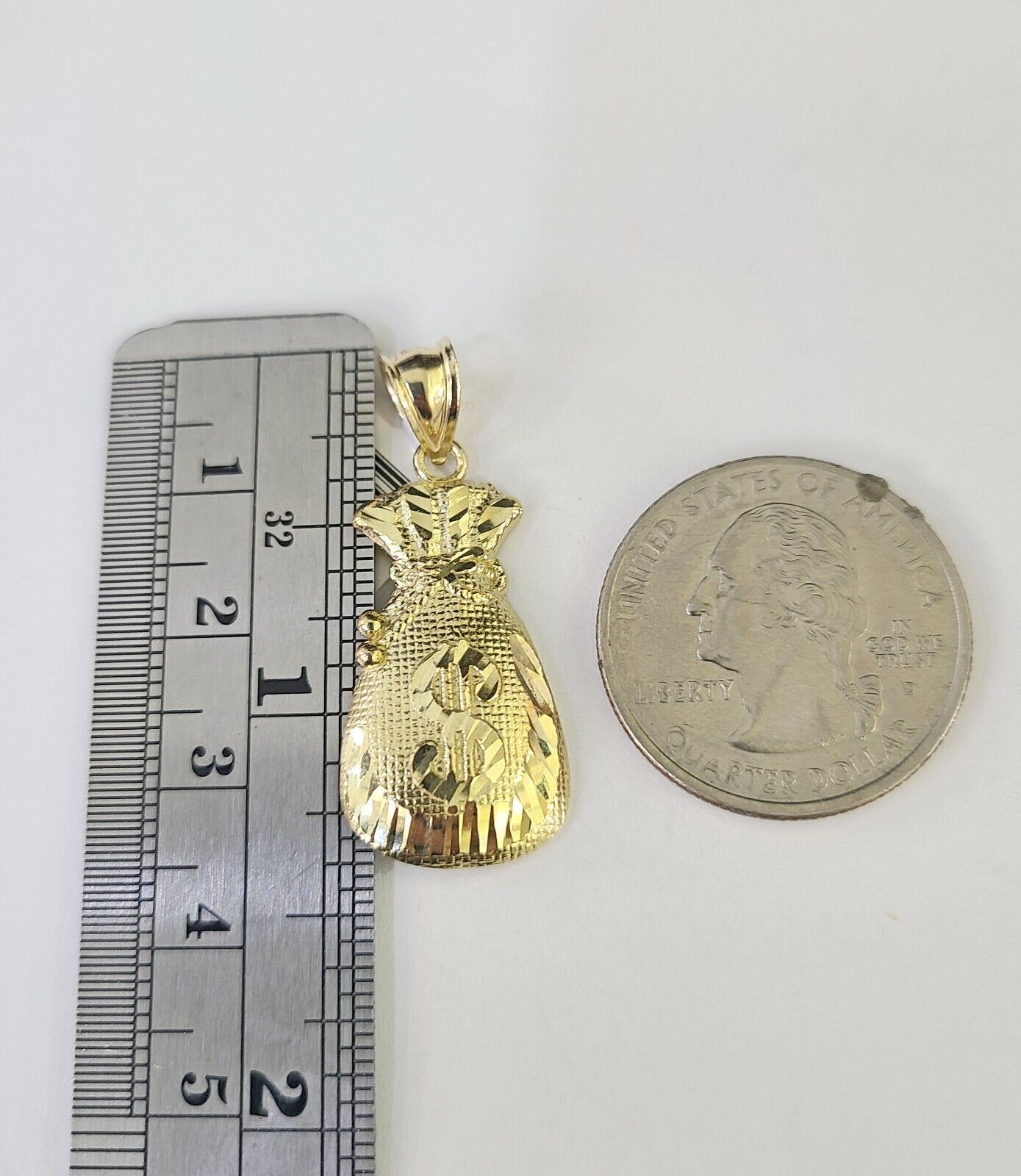 10K Solid Franco Chain Money Bag Pendant Dollar Charm Necklace 18" - 24" 1.5mm - GoldenlinQ