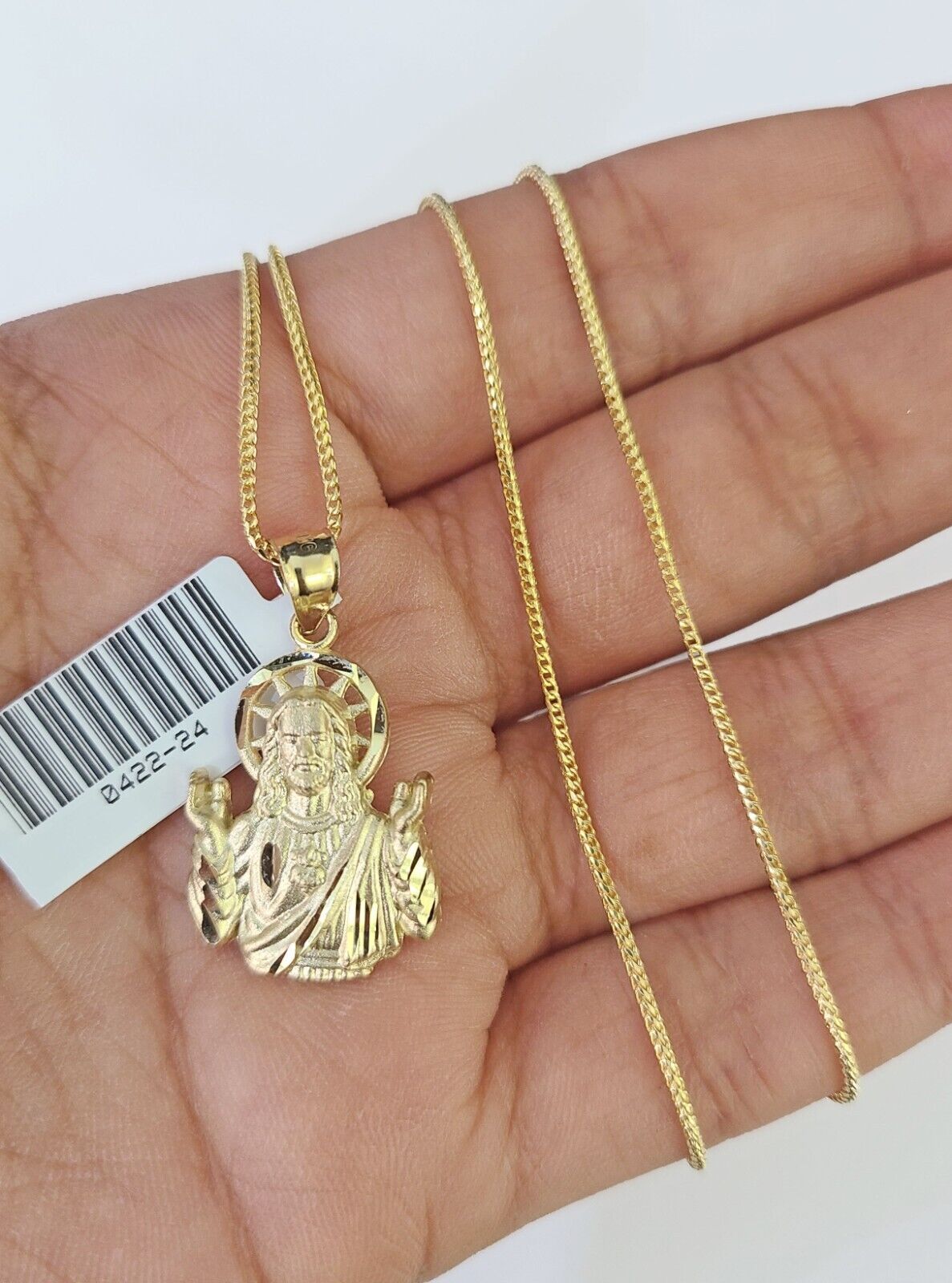 10K Solid Franco Chain Praying Jesus Christ Pendant Charm Necklace 18" - 24" 1.5mm - GoldenlinQ