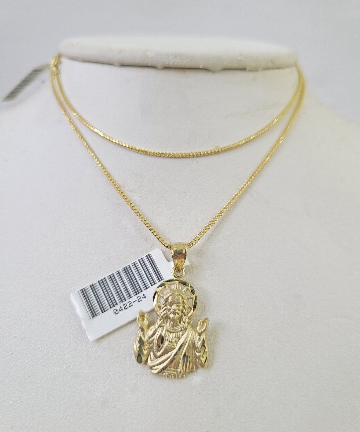 10K Solid Franco Chain Praying Jesus Christ Pendant Charm Necklace 18" - 24" 1.5mm - GoldenlinQ