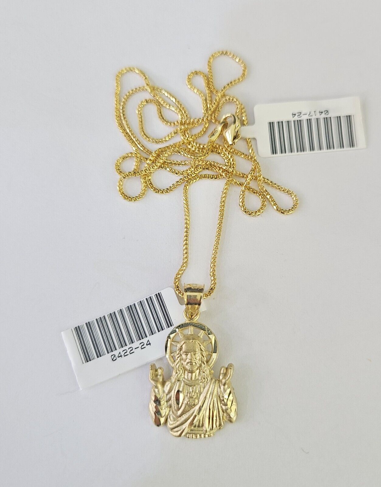 10K Solid Franco Chain Praying Jesus Christ Pendant Charm Necklace 18" - 24" 1.5mm - GoldenlinQ