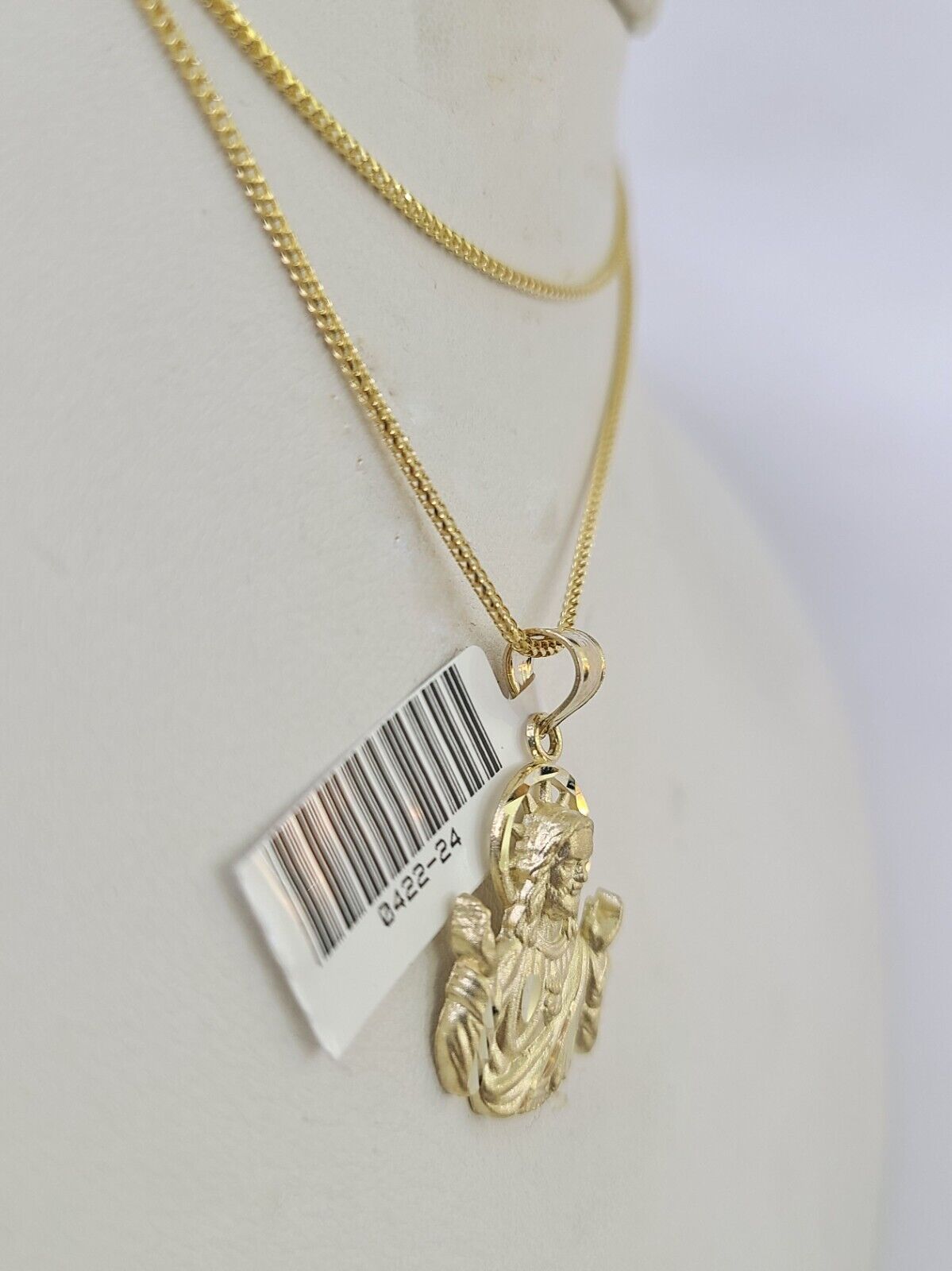 10K Solid Franco Chain Praying Jesus Christ Pendant Charm Necklace 18" - 24" 1.5mm - GoldenlinQ