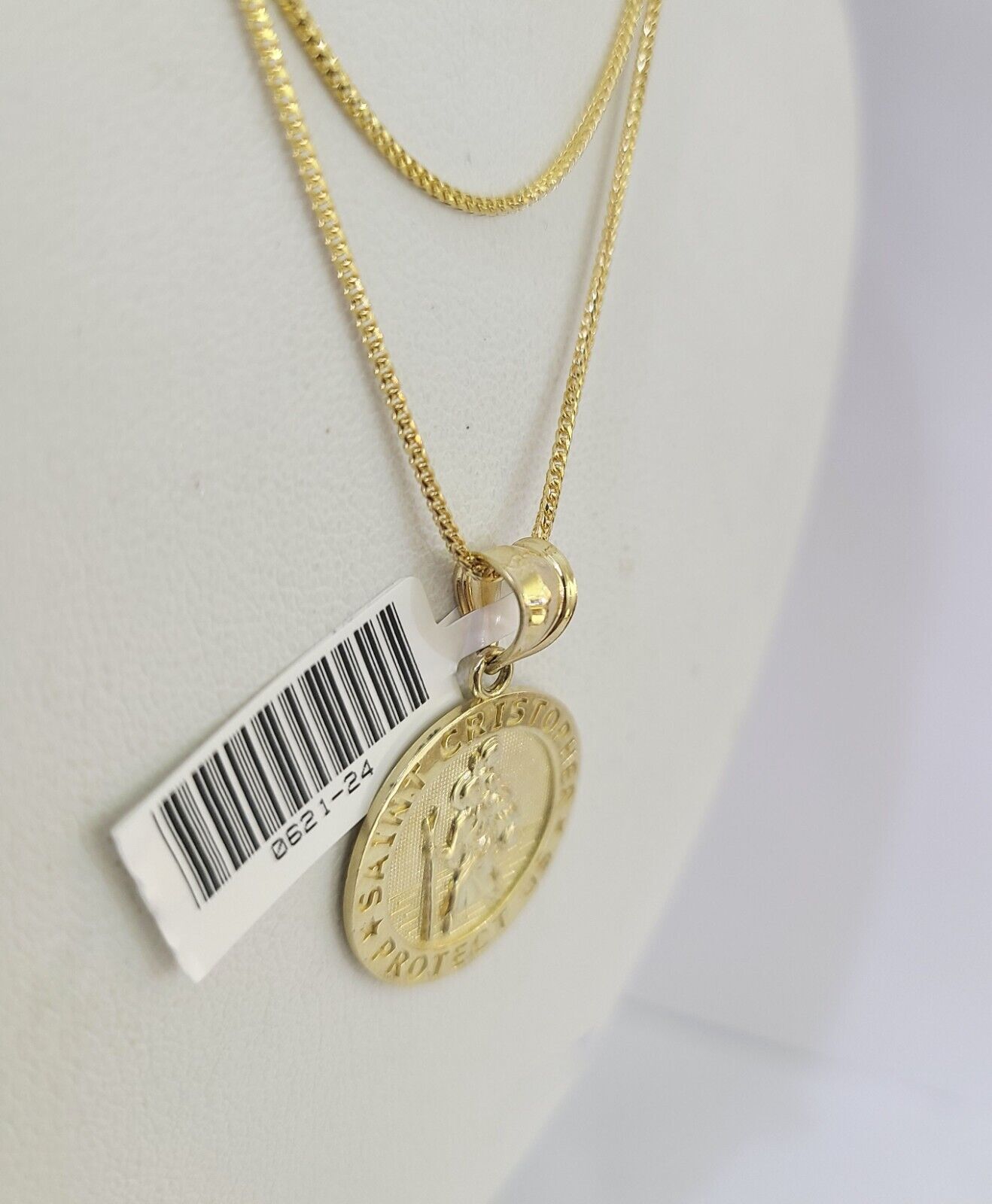 10K Solid Franco Chain Saint Cristopher Pendant Charm Necklace 18" - 24" 1.5mm - GoldenlinQ