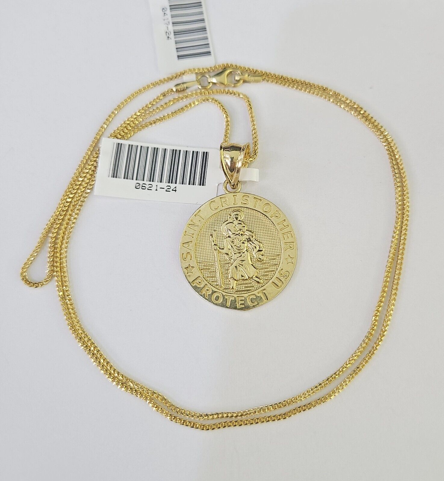 10K Solid Franco Chain Saint Cristopher Pendant Charm Necklace 18" - 24" 1.5mm - GoldenlinQ