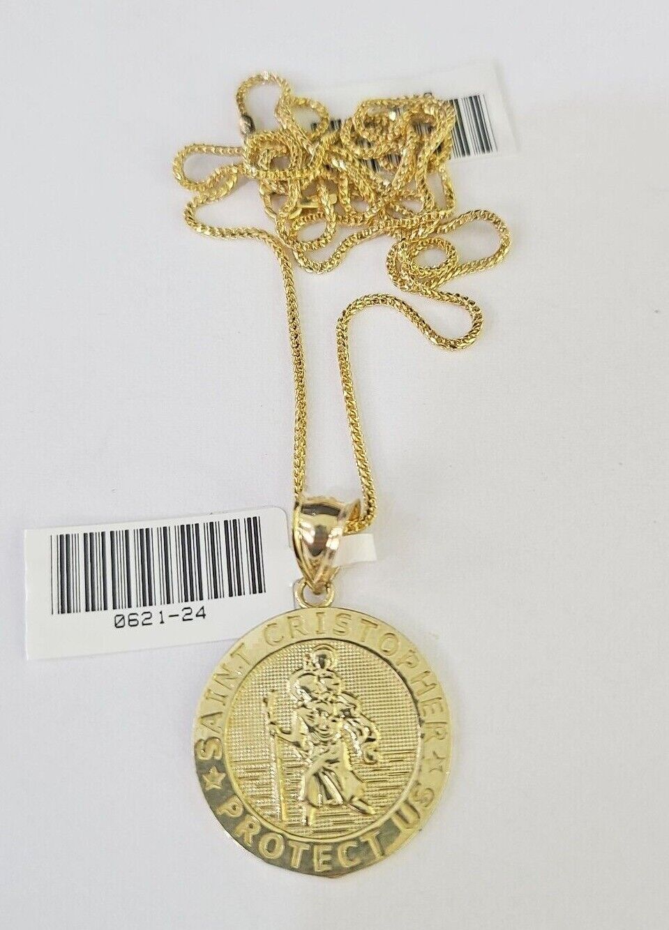 10K Solid Franco Chain Saint Cristopher Pendant Charm Necklace 18" - 24" 1.5mm - GoldenlinQ