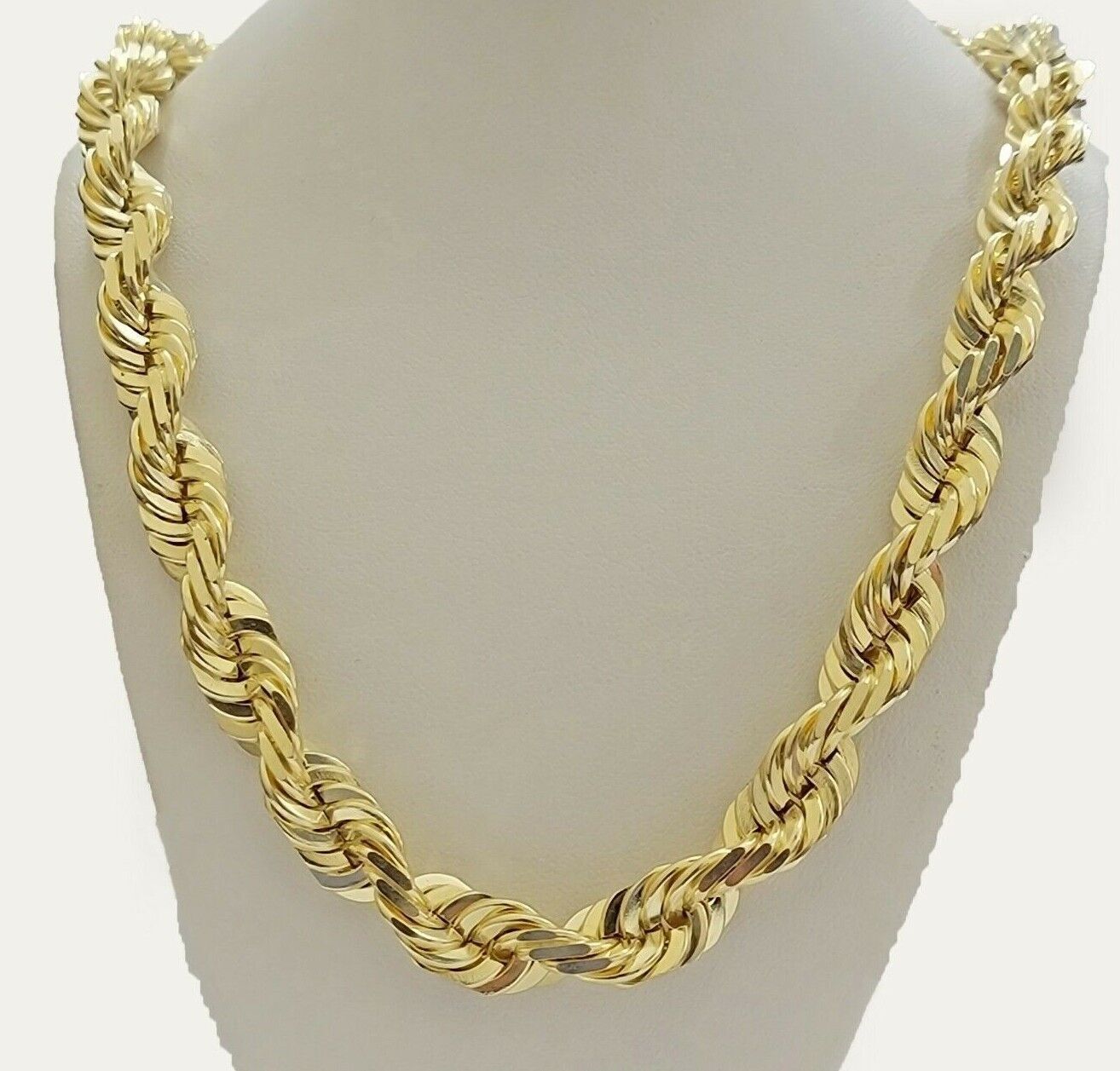 10K Solid Gold Rope Chain Mens Necklace 14mm Length 22" 24" 26" 28" 30" - GoldenlinQ