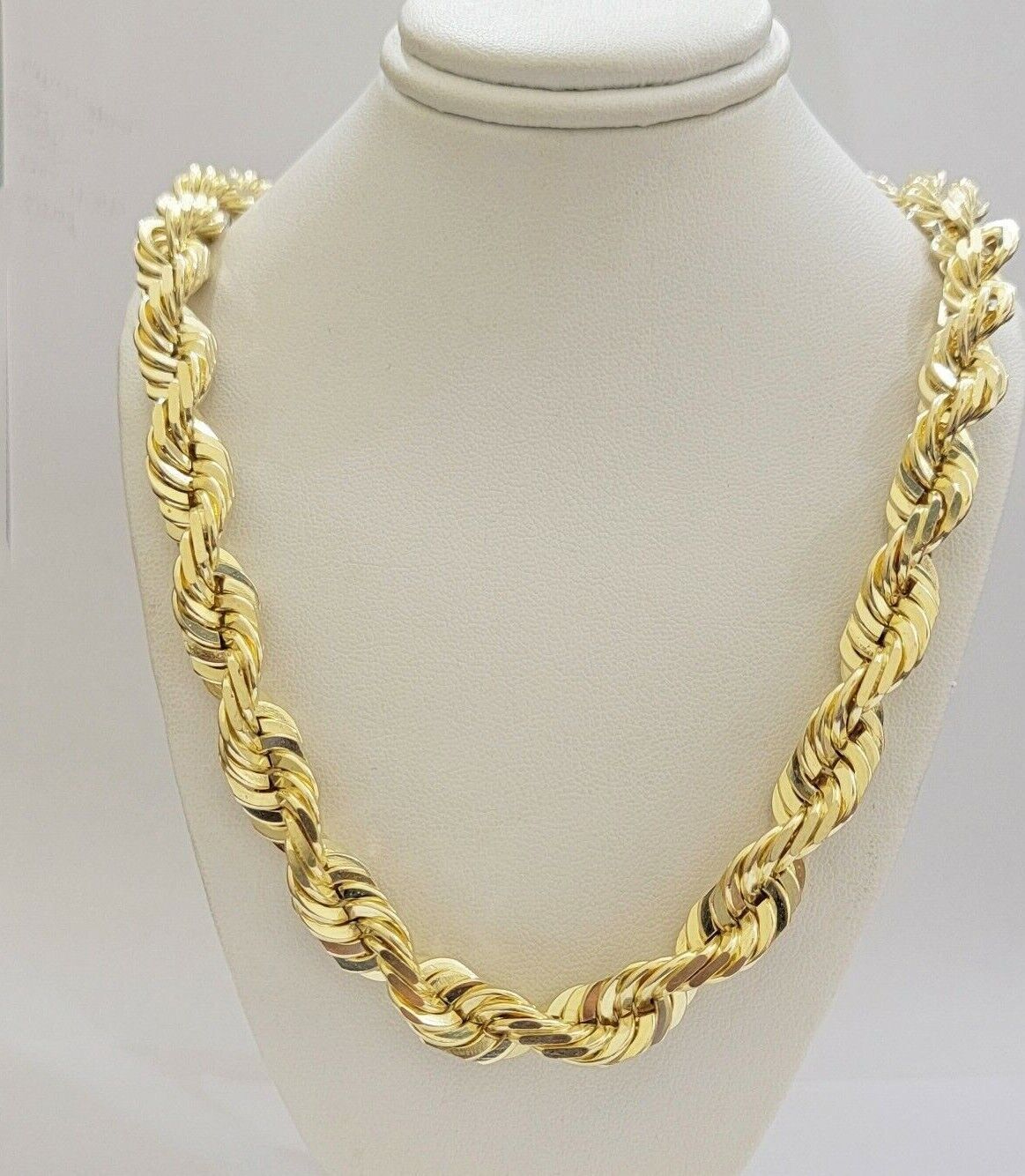 10K Solid Gold Rope Chain Mens Necklace 14mm Length 22" 24" 26" 28" 30" - GoldenlinQ