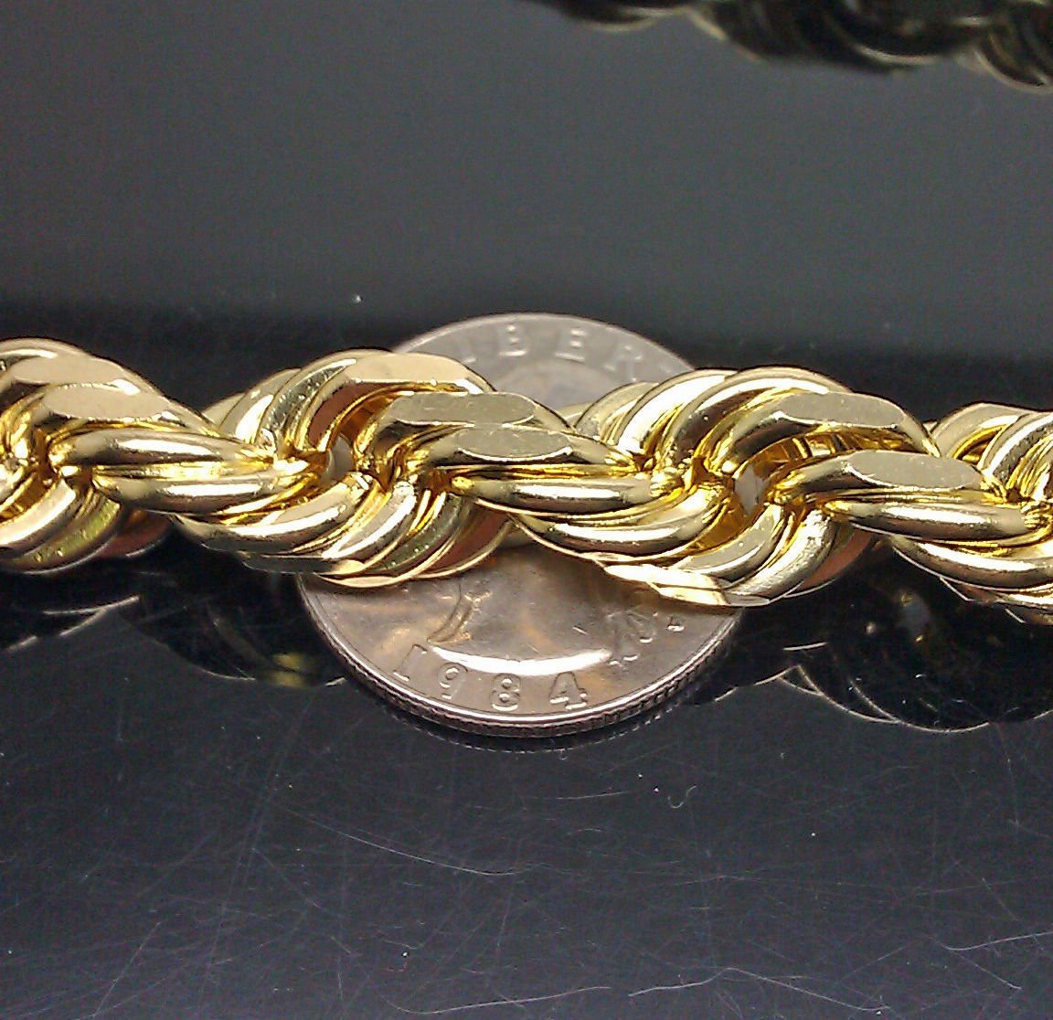 10K Solid Gold Rope Chain Mens Necklace 14mm Length 22" 24" 26" 28" 30" - GoldenlinQ