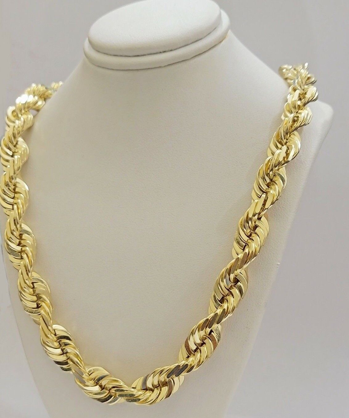 10K Solid Gold Rope Chain Mens Necklace 14mm Length 22" 24" 26" 28" 30" - GoldenlinQ