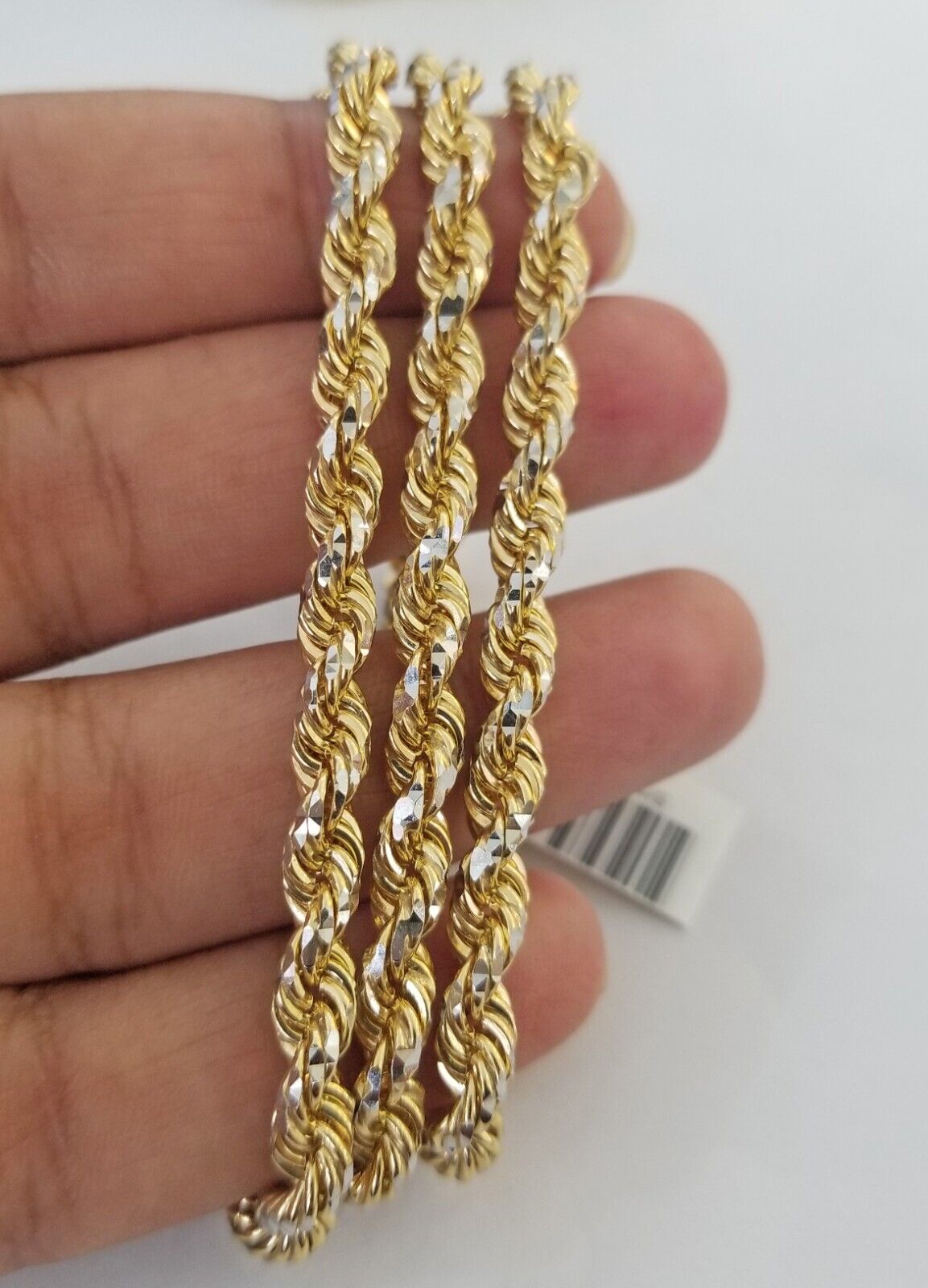 10k Solid Gold Rope Chain Necklace Real 10k Yellow Gold Diamond Cuts 5mm 20" Men - GoldenlinQ