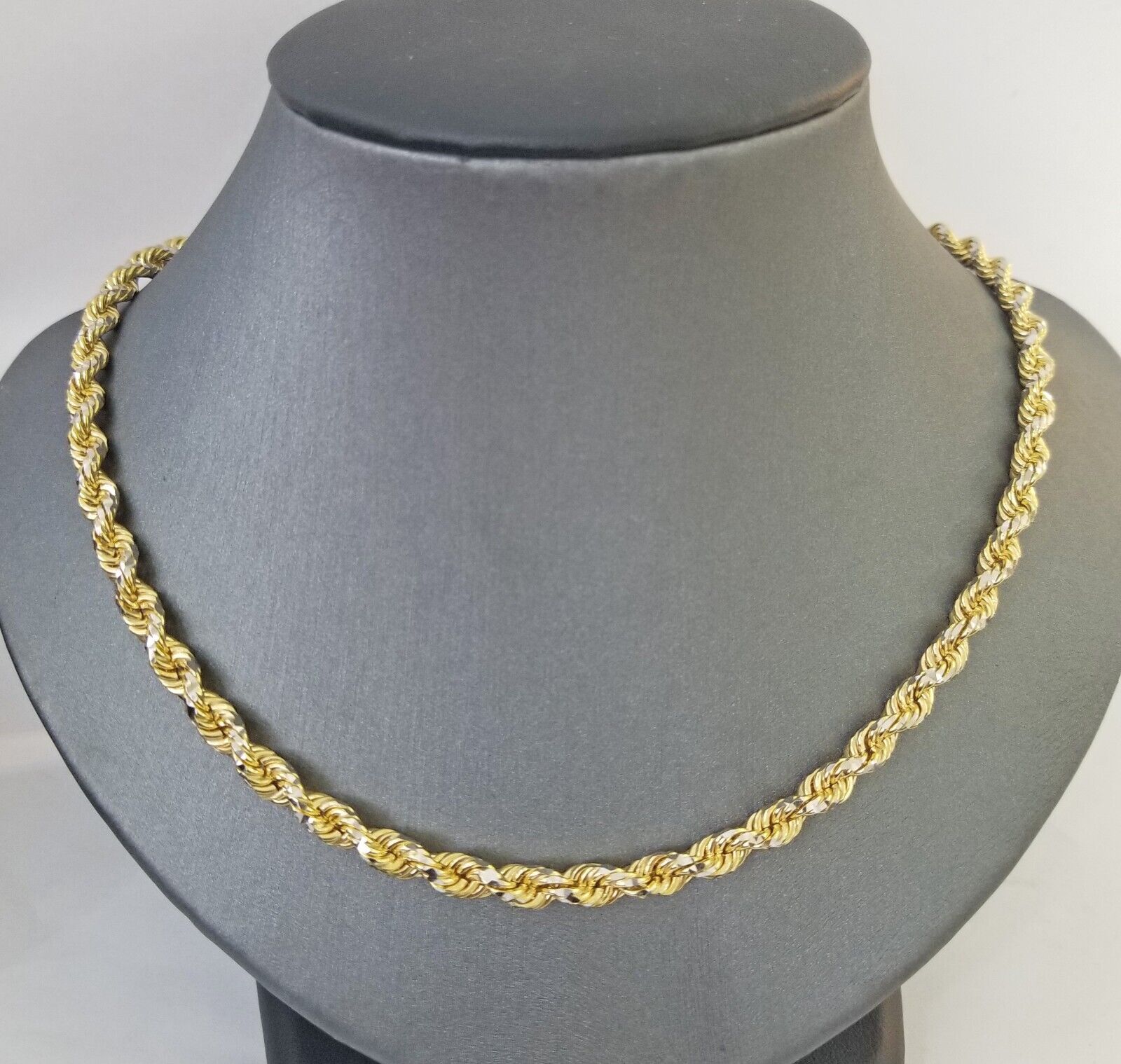 10k Solid Gold Rope Chain Necklace Real 10k Yellow Gold Diamond Cuts 5mm 20" Men - GoldenlinQ