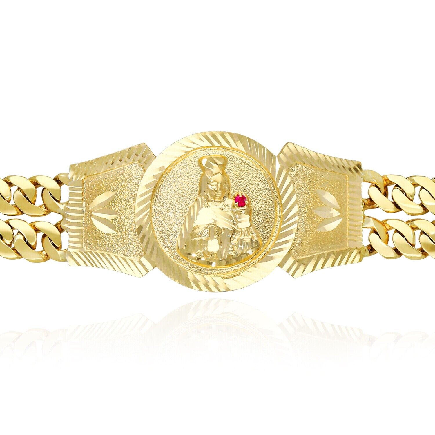 10k Solid Gold Saint Barbara Bracelet Cuban Link 8.25inch Box Lock Oro Brazalete - GoldenlinQ