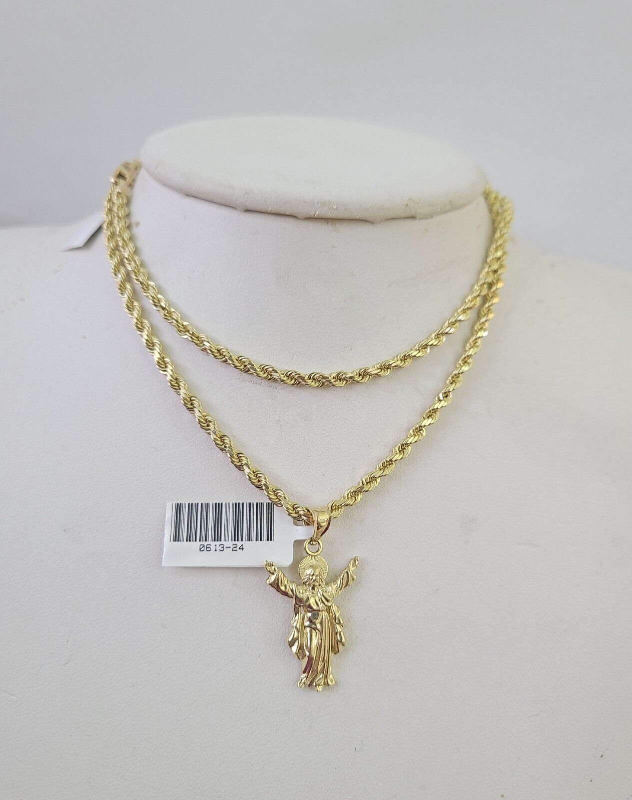 10k Solid Rope Chain 3mm Jesus Full Body Pendant Charm Necklace SET 18 - 28 in - GoldenlinQ