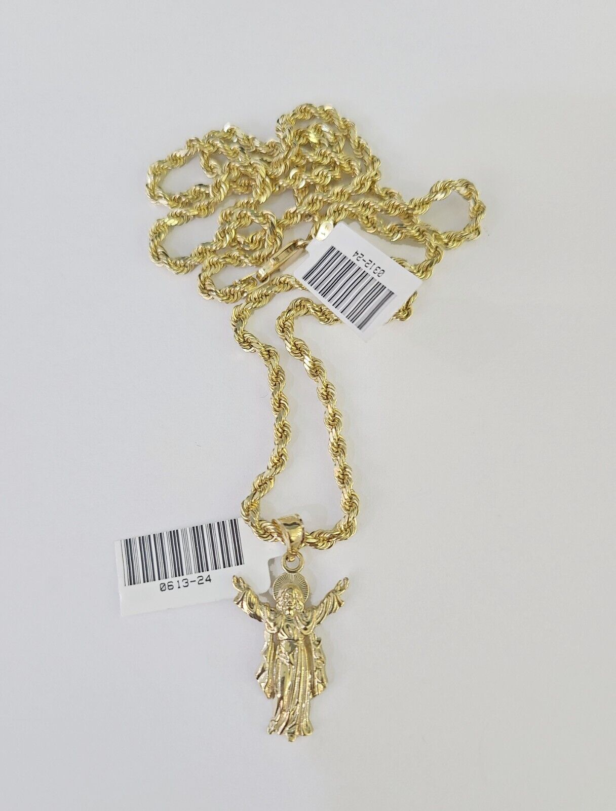 10k Solid Rope Chain 3mm Jesus Full Body Pendant Charm Necklace SET 18 - 28 in - GoldenlinQ