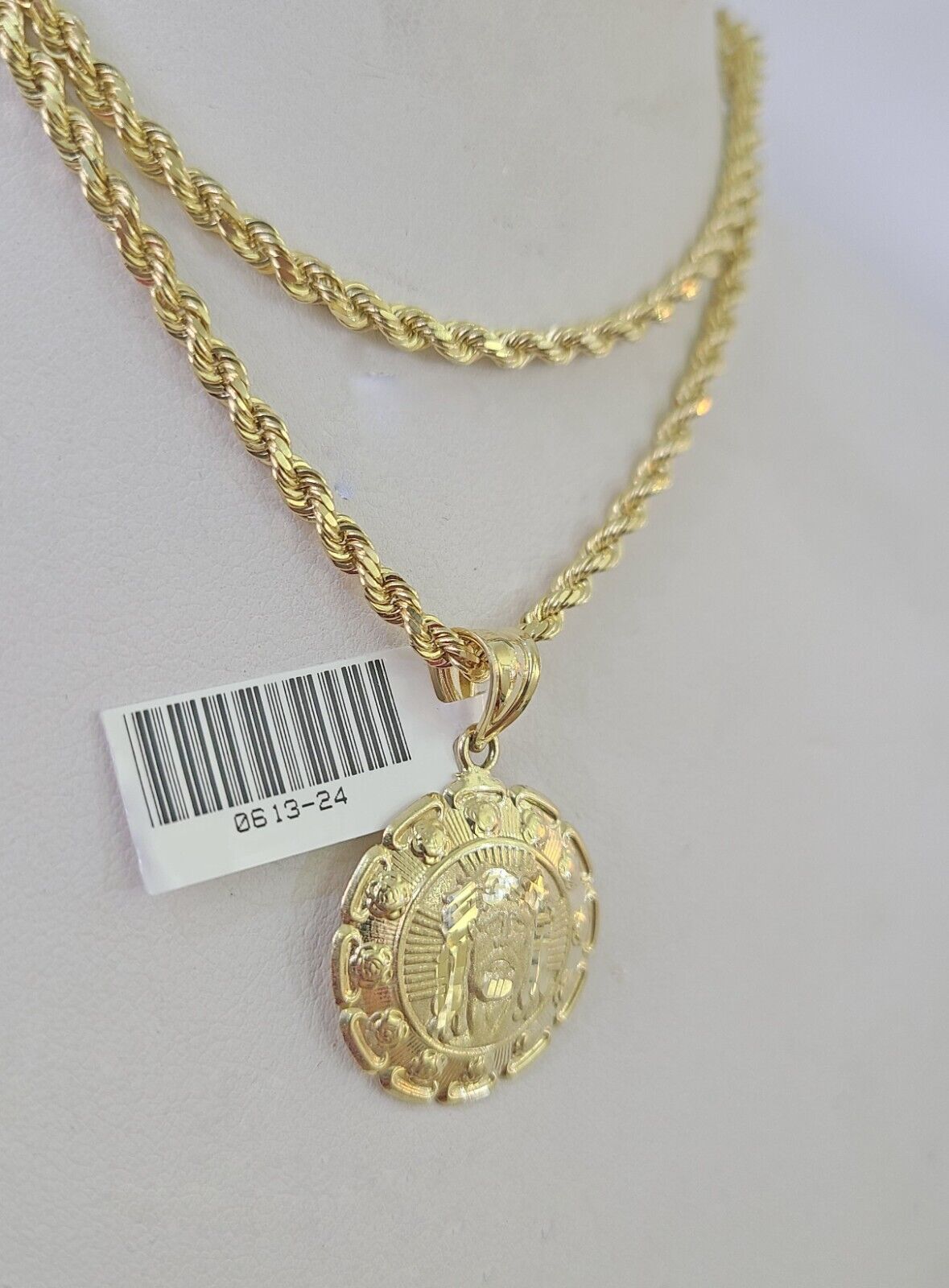 10k Solid Rope Chain 3mm Jesus Head Pendant Charm Necklace SET 18 - 28 in - GoldenlinQ