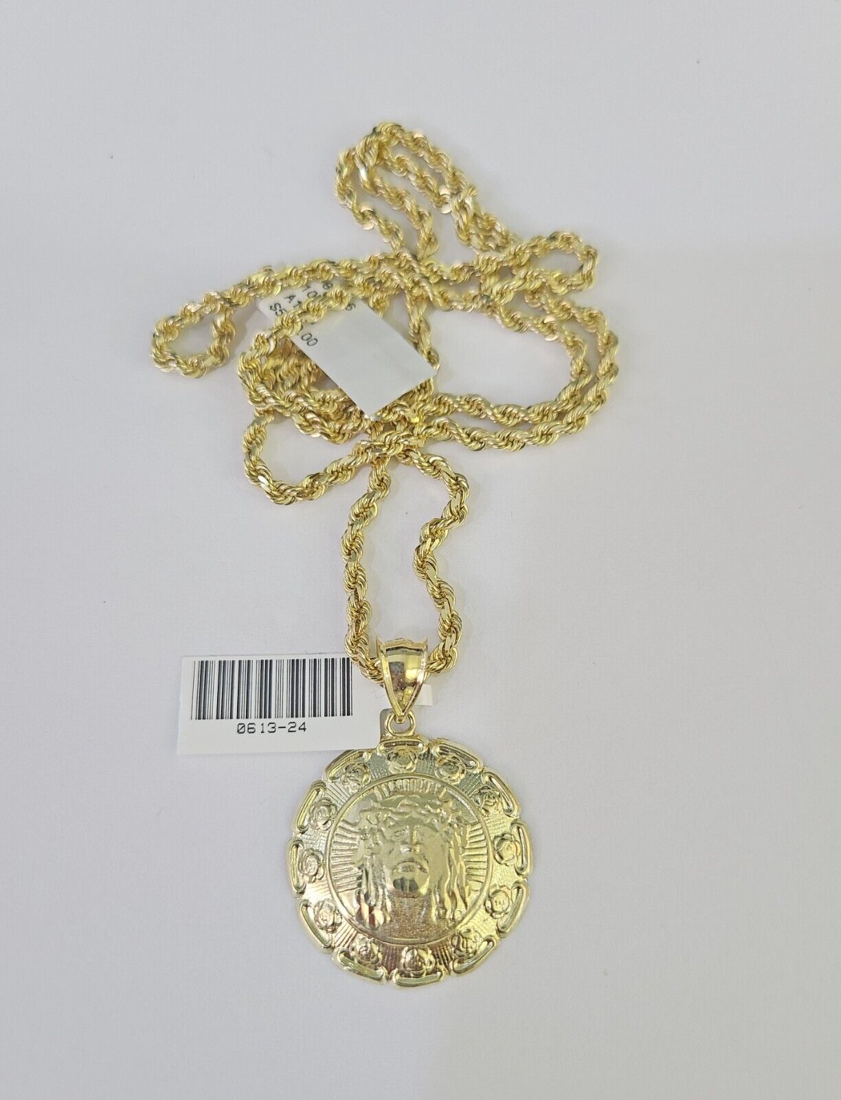 10k Solid Rope Chain 3mm Jesus Head Pendant Charm Necklace SET 18 - 28 in - GoldenlinQ