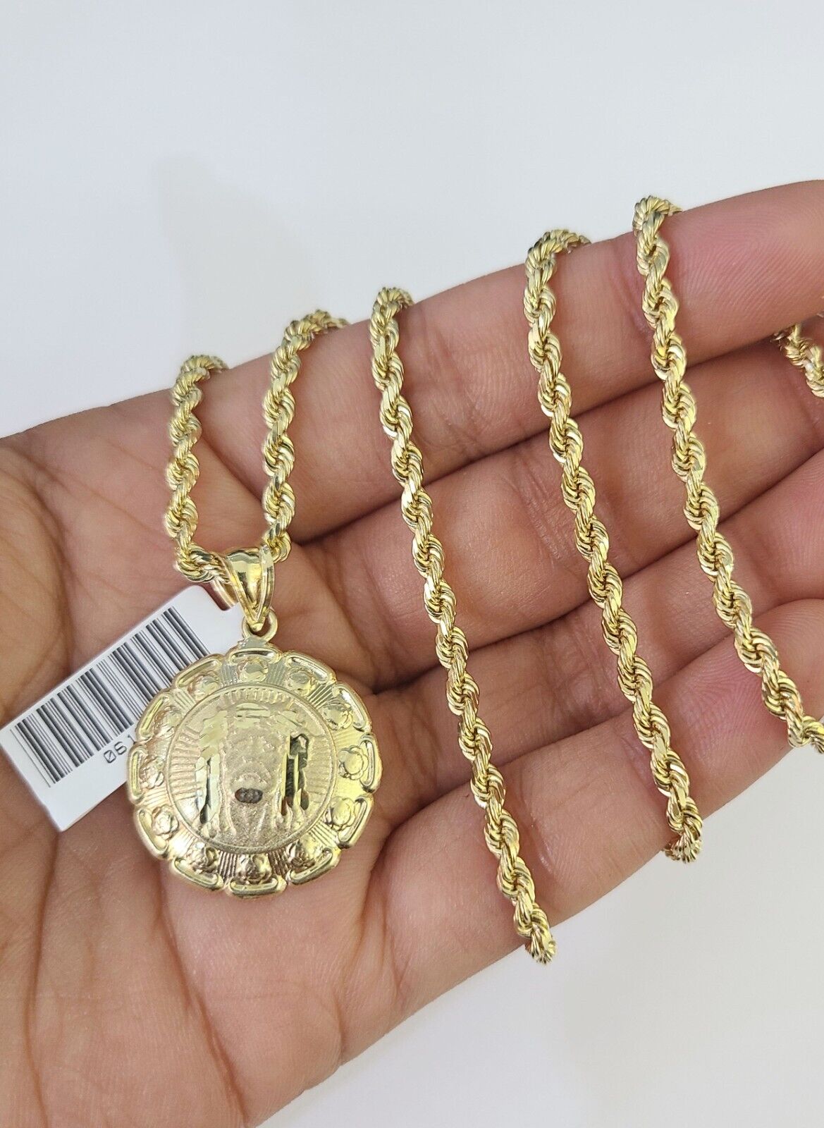 10k Solid Rope Chain 3mm Jesus Head Pendant Charm Necklace SET 18 - 28 in - GoldenlinQ