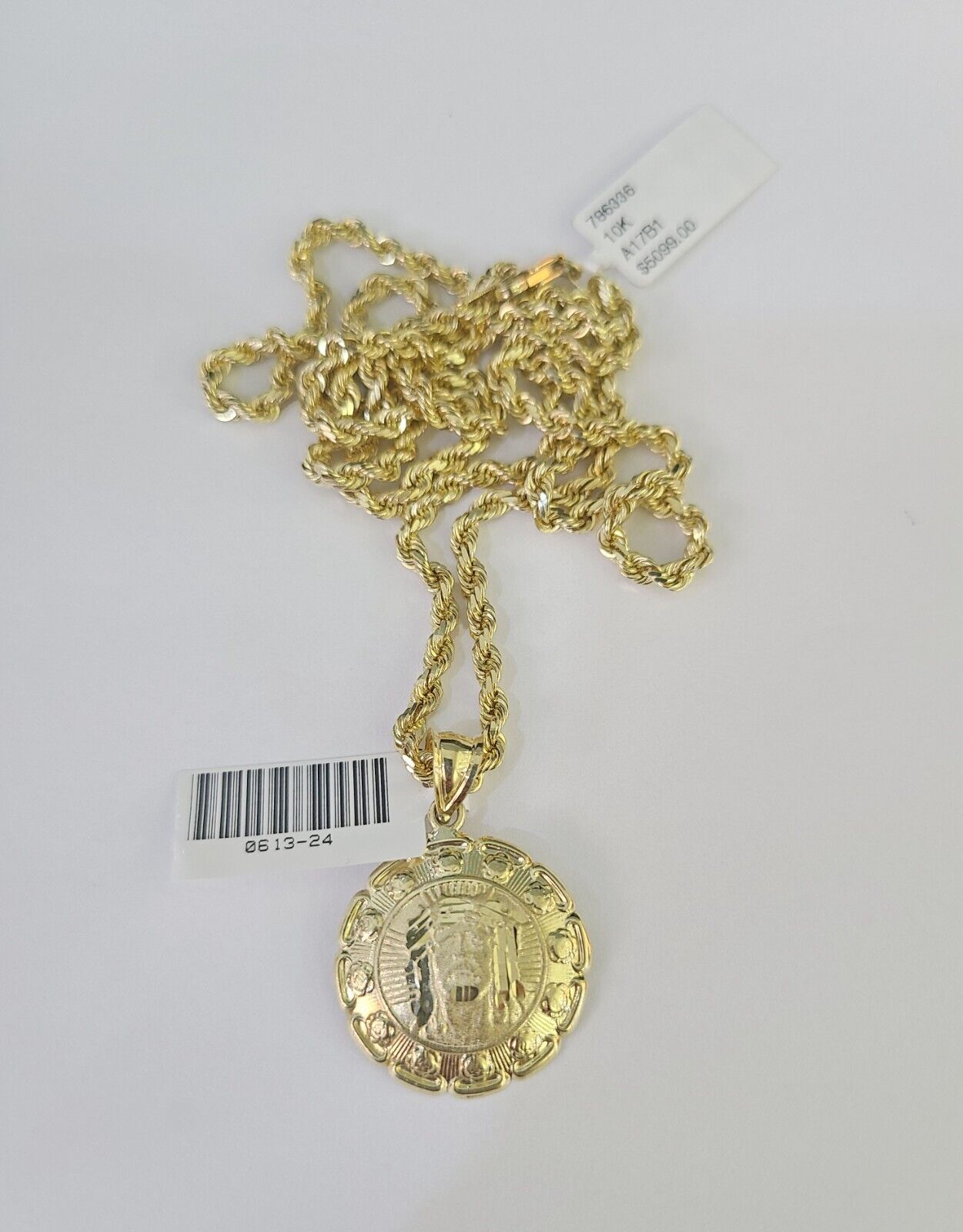 10k Solid Rope Chain 3mm Jesus Head Pendant Charm Necklace SET 18 - 28 in - GoldenlinQ