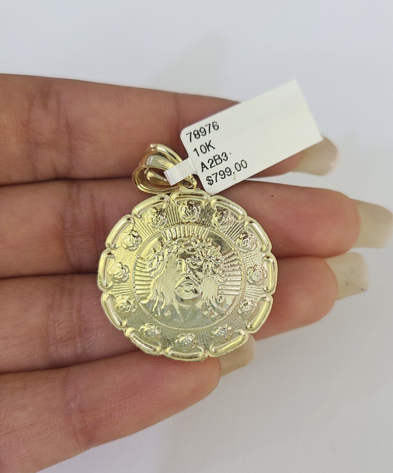 10k Solid Rope Chain 3mm Jesus Head Pendant Charm Necklace SET 18 - 28 in - GoldenlinQ