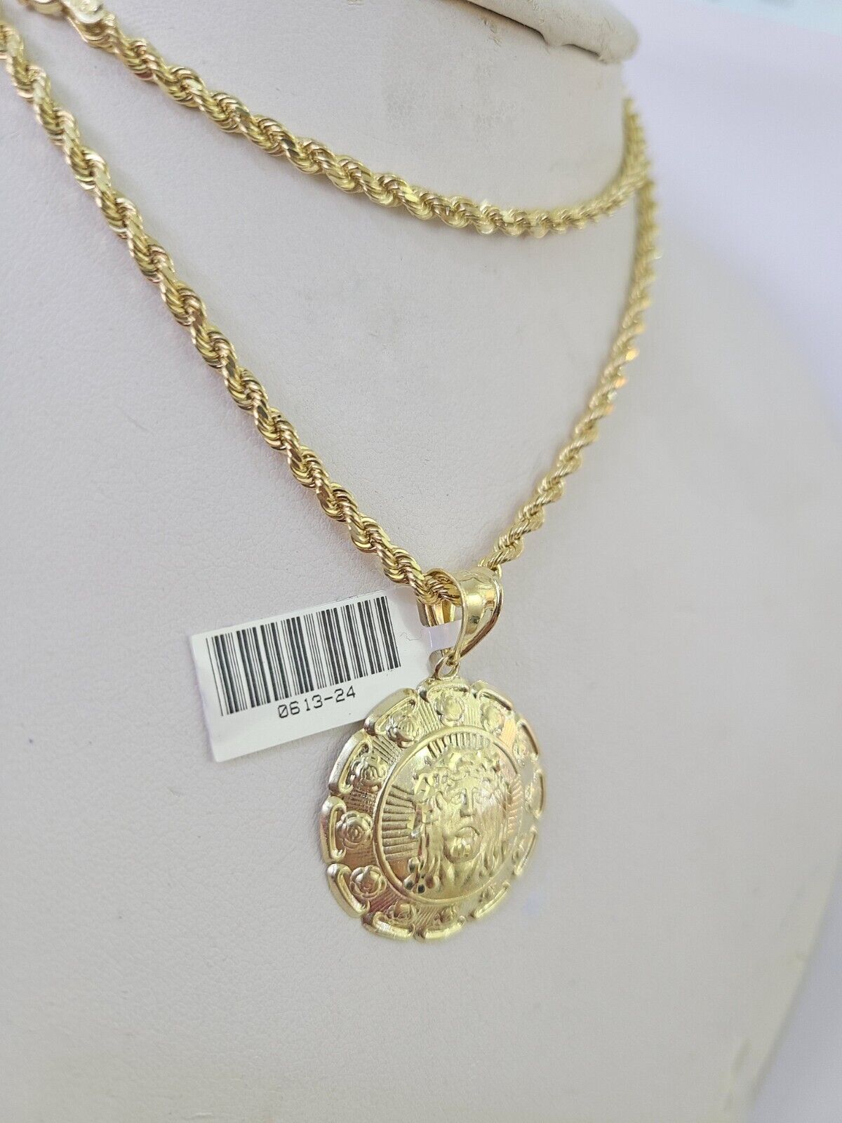 10k Solid Rope Chain 3mm Jesus Head Pendant Charm Necklace SET 18 - 28 in - GoldenlinQ