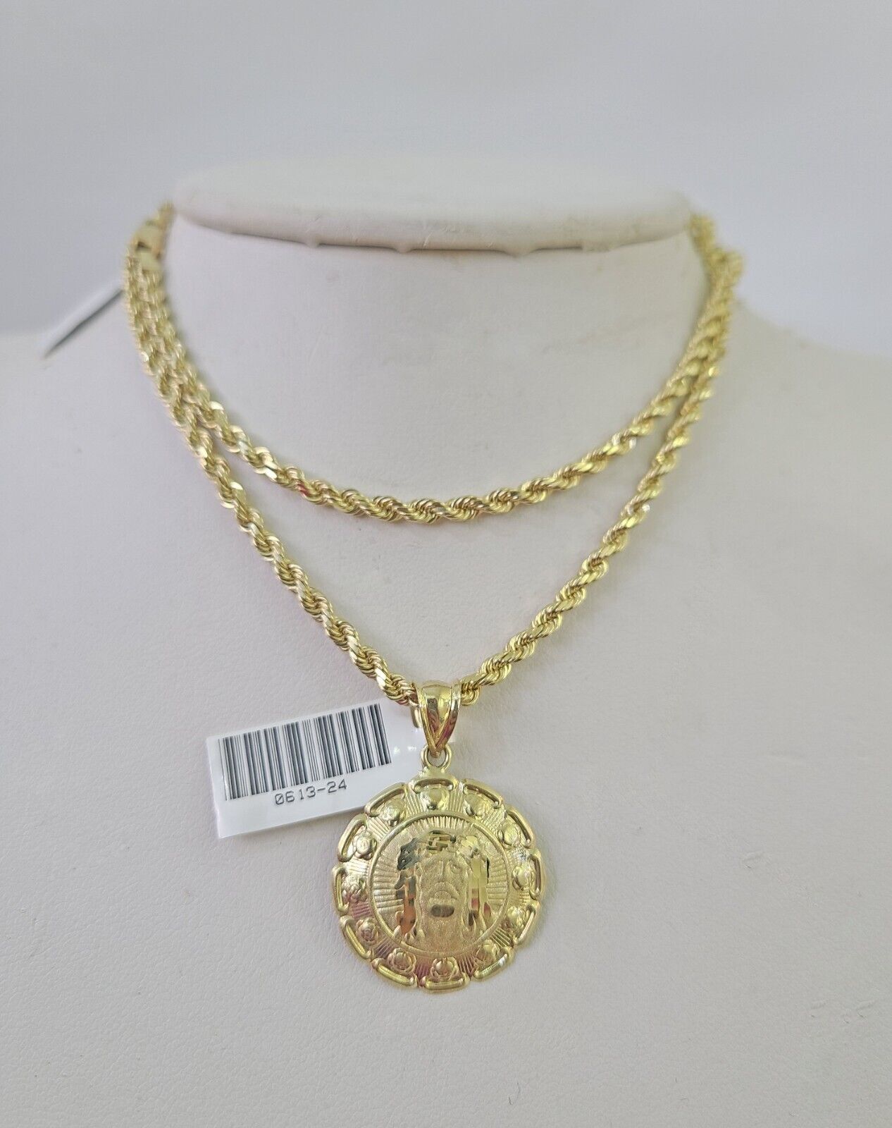 10k Solid Rope Chain 3mm Jesus Head Pendant Charm Necklace SET 18 - 28 in - GoldenlinQ