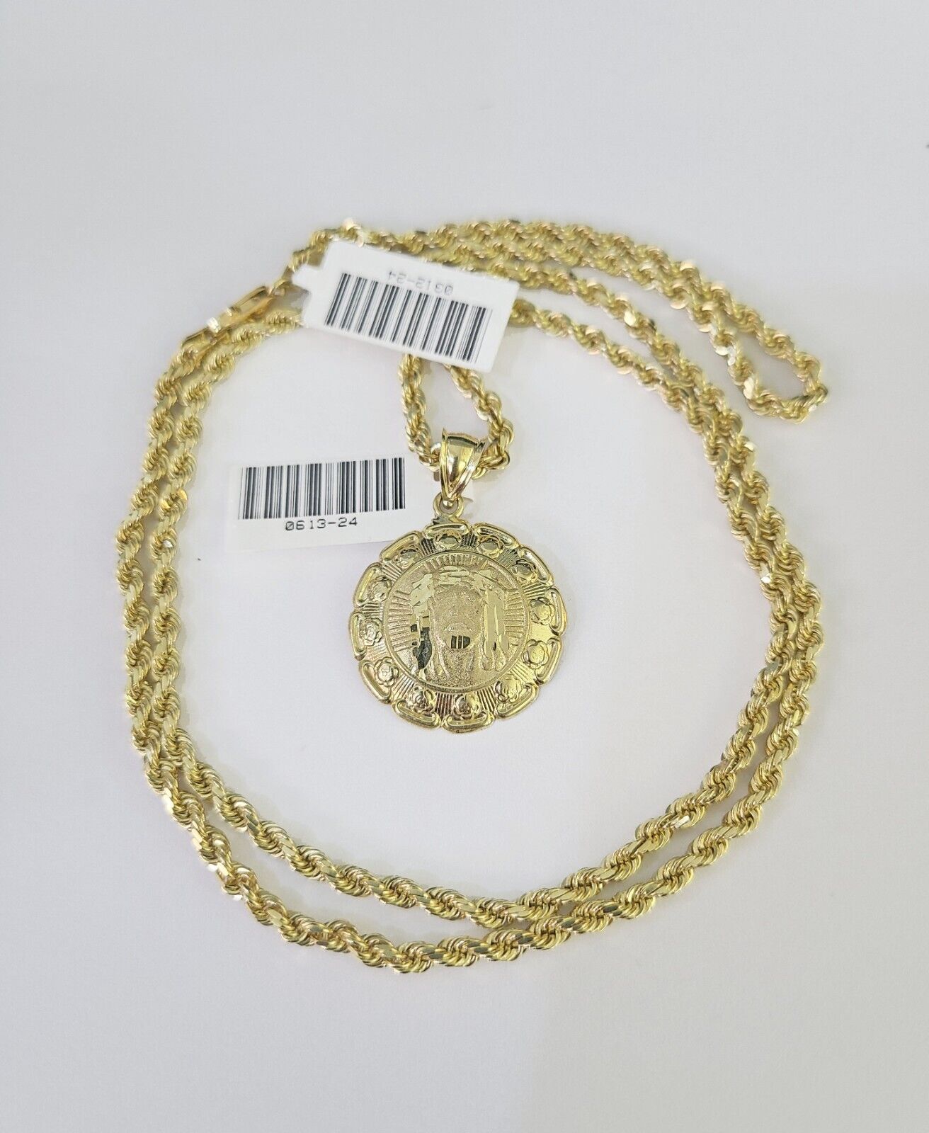 10k Solid Rope Chain 3mm Jesus Head Pendant Charm Necklace SET 18 - 28 in - GoldenlinQ