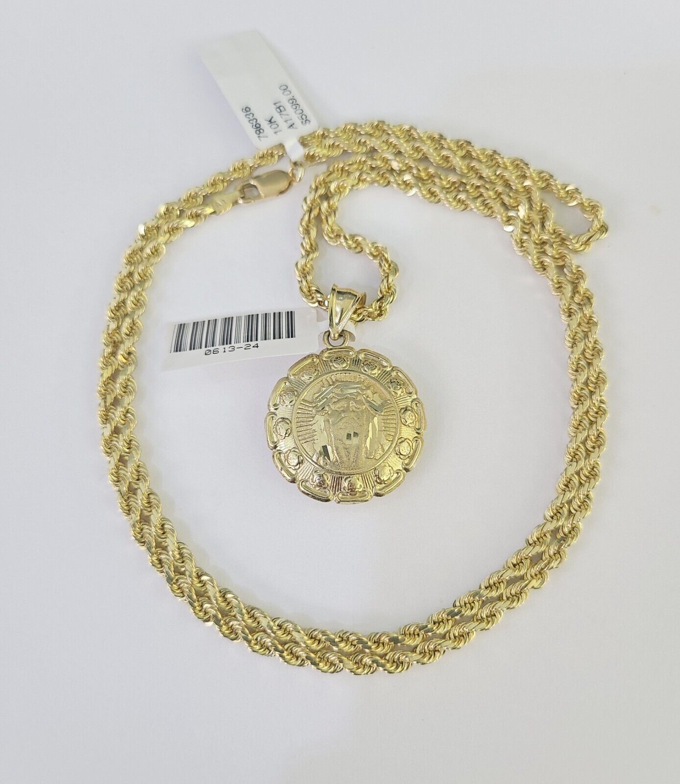 10k Solid Rope Chain 3mm Jesus Virgin Mary Pendant Two Side Necklace 18 - 28 in - GoldenlinQ