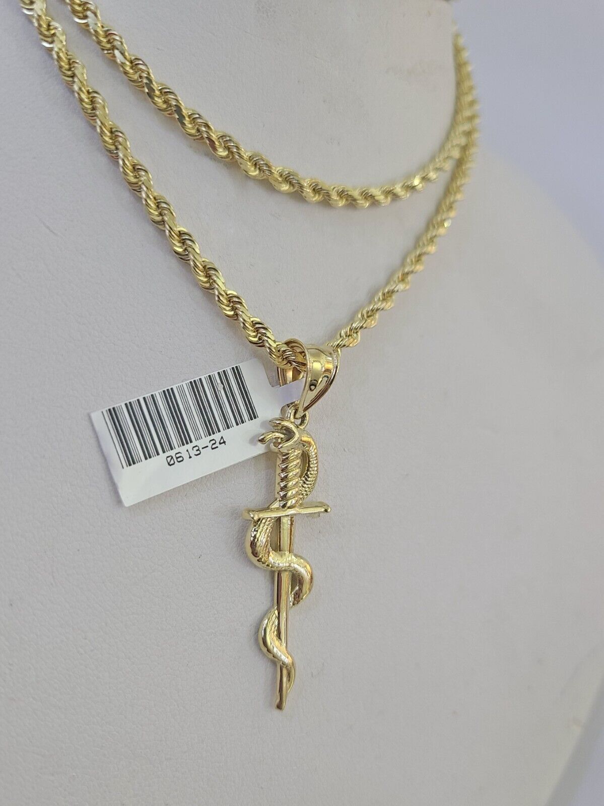 10k Solid Rope Chain 3mm Snake Sword Pendant Charm Necklace SET 18 - 28 in - GoldenlinQ