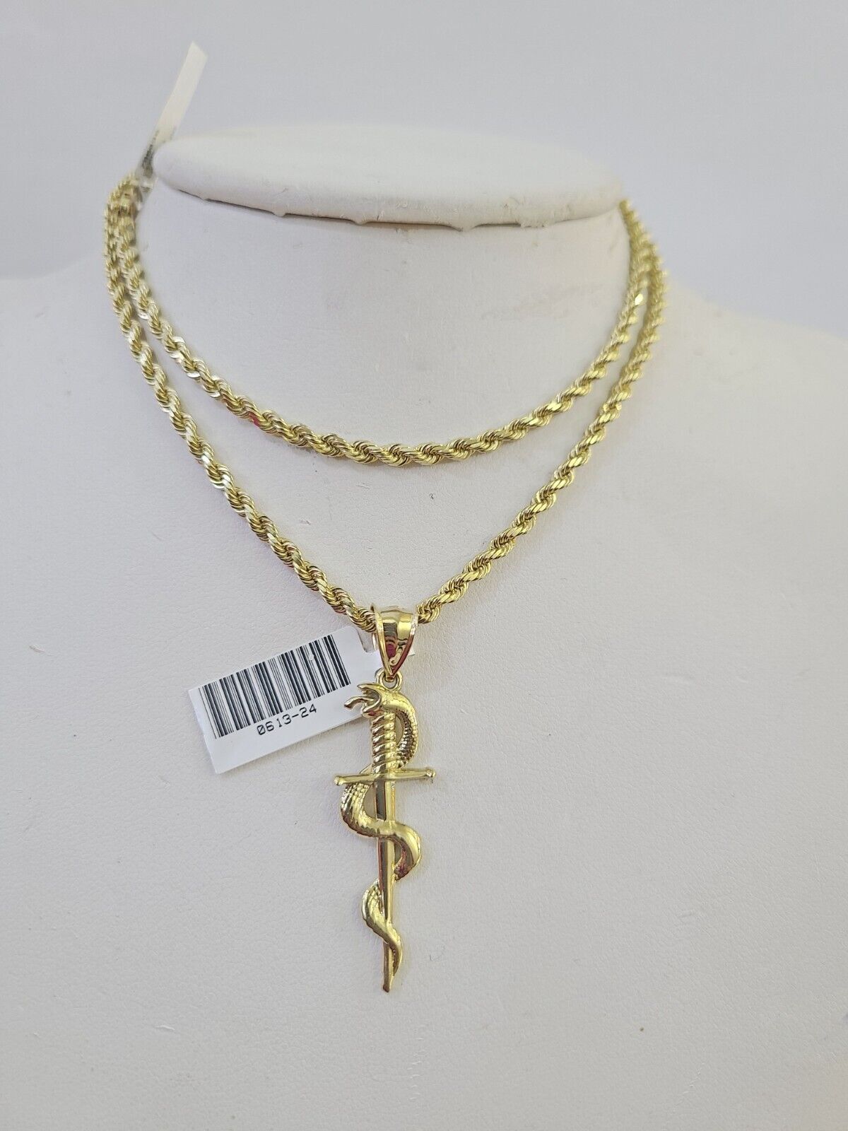 10k Solid Rope Chain 3mm Snake Sword Pendant Charm Necklace SET 18 - 28 in - GoldenlinQ