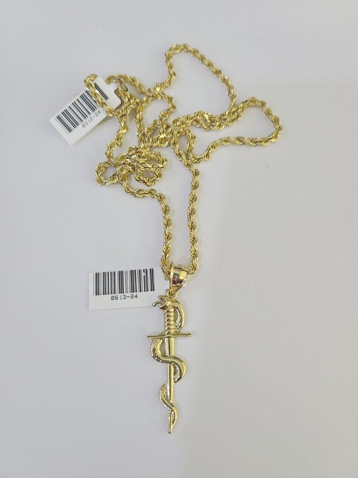 10k Solid Rope Chain 3mm Snake Sword Pendant Charm Necklace SET 18 - 28 in - GoldenlinQ