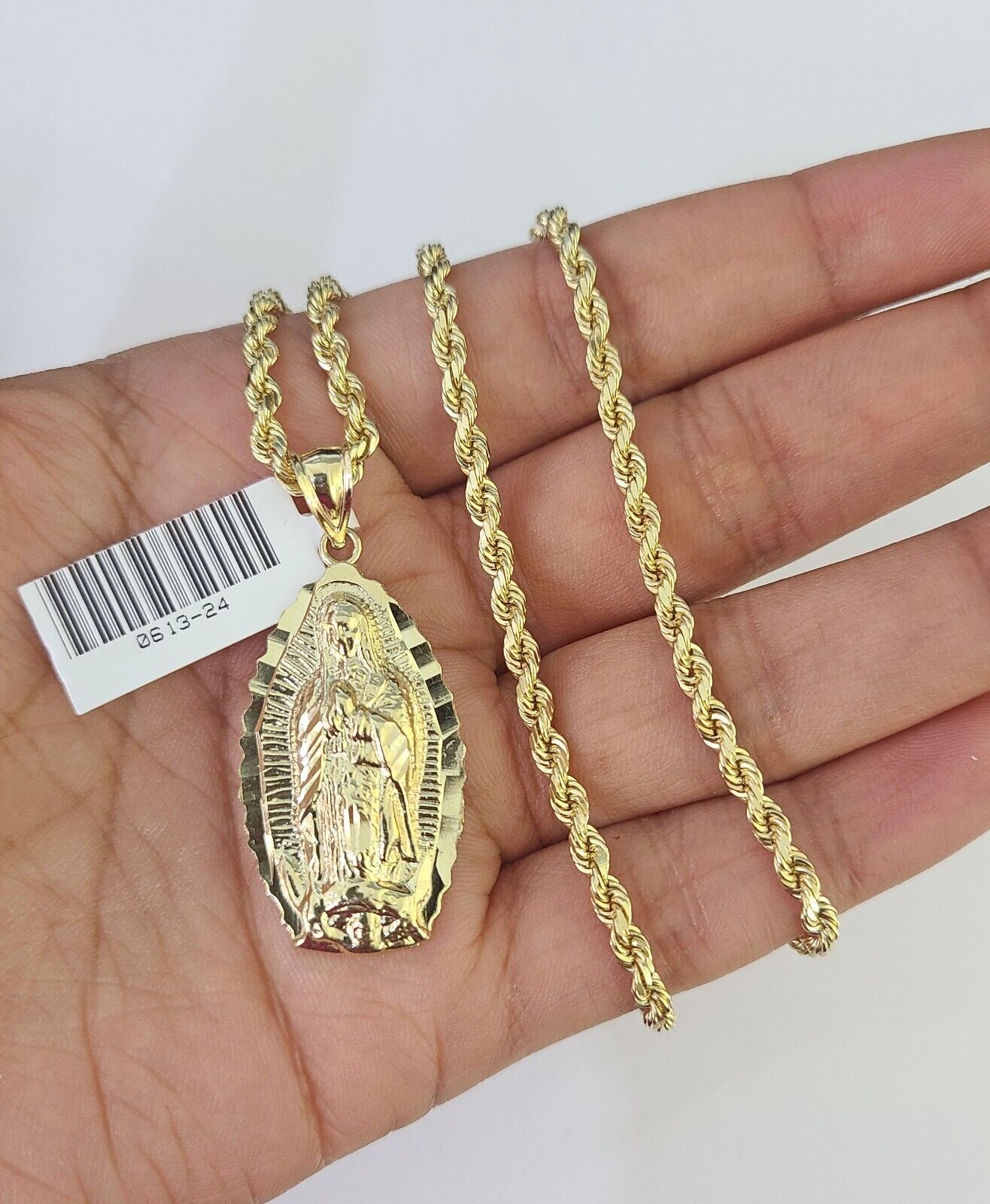 10k Solid Rope Chain 3mm Virgin Mary Pendant Charm Necklace SET 18 - 28 in - GoldenlinQ