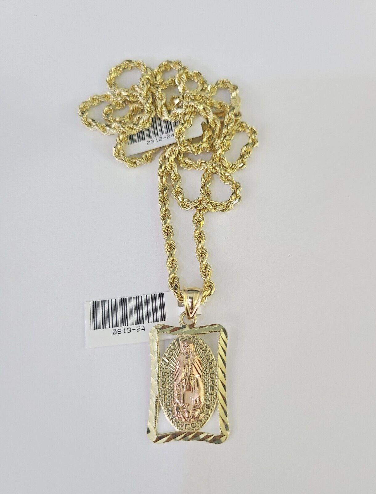 10k Solid Rope Chain 3mm Virgin Mary Pendant Charm Necklace SET 18 - 28 in - GoldenlinQ