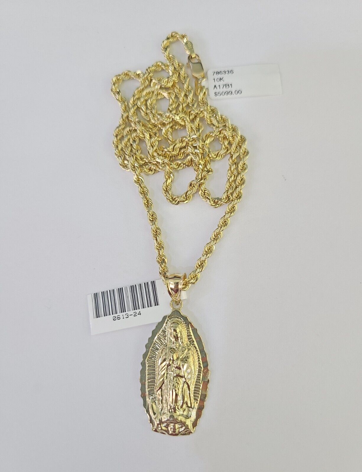 10k Solid Rope Chain 3mm Virgin Mary Pendant Charm Necklace SET 18 - 28 in - GoldenlinQ