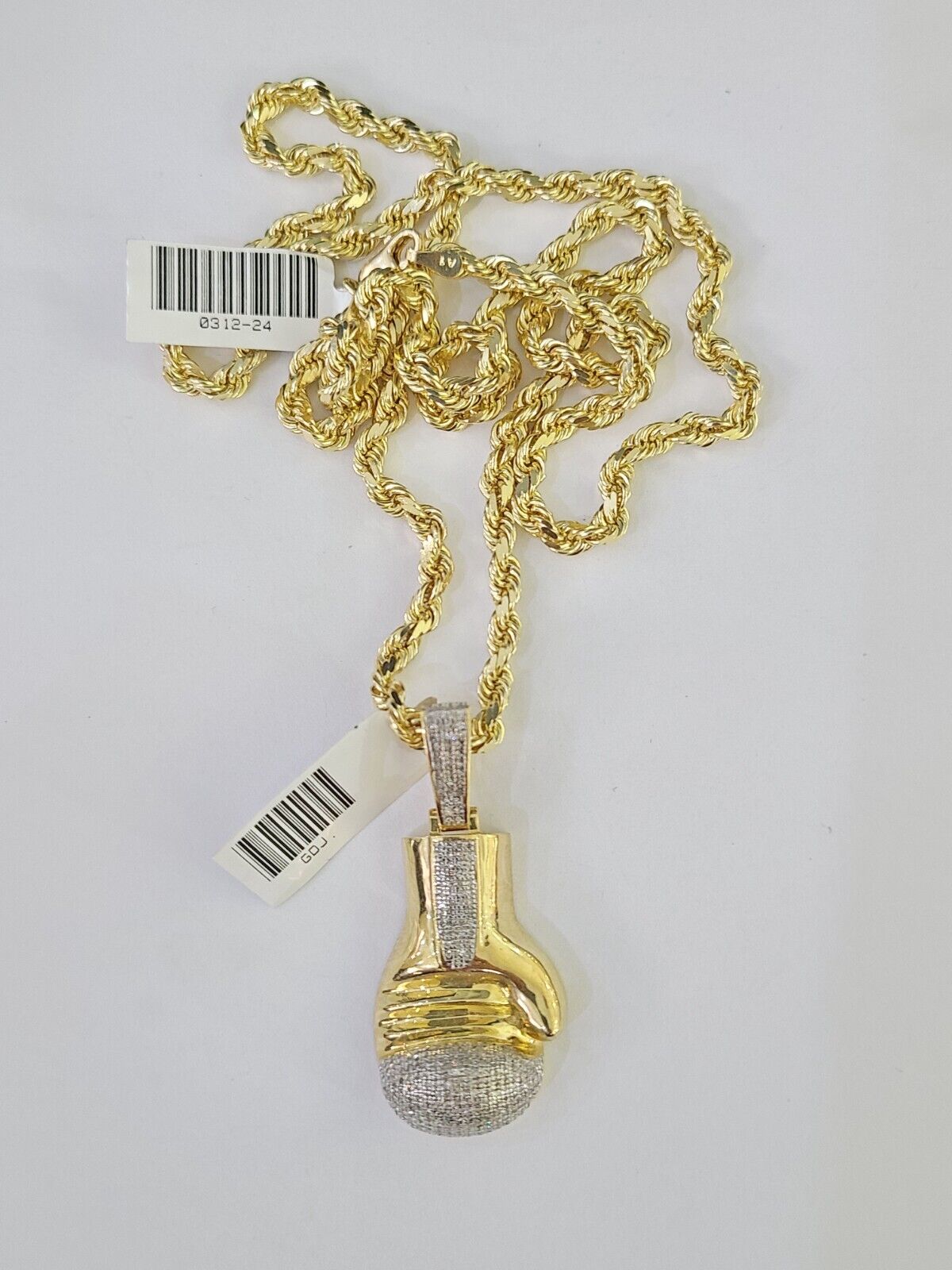 10k Solid Rope Chain Boxing Gloves Charm Diamond Set 4mm 20" - 28" Necklace Gold - GoldenlinQ