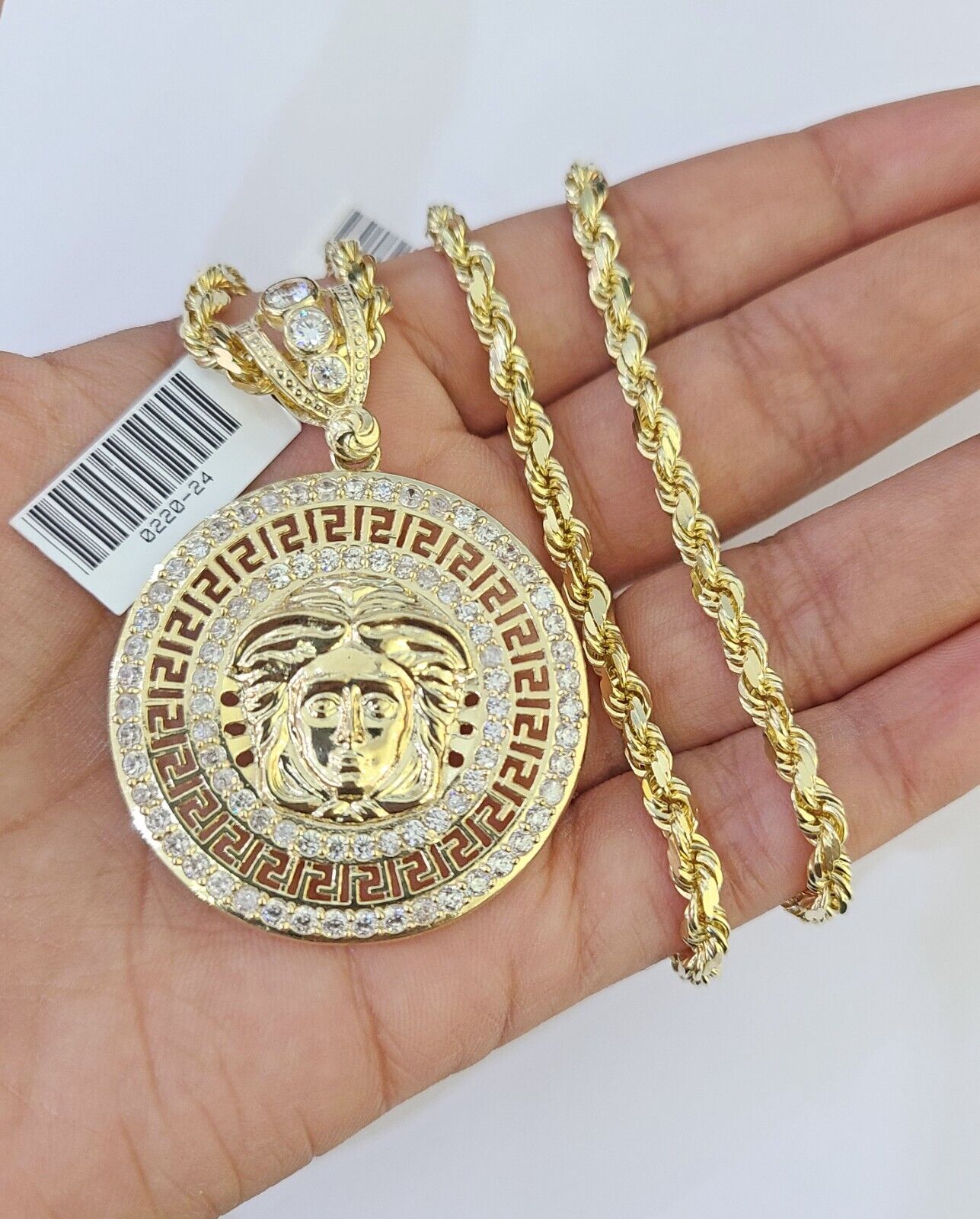 10k Solid Rope Chain Head Charm Set 4mm 18" - 28"Inch Necklace REAL Gold - GoldenlinQ