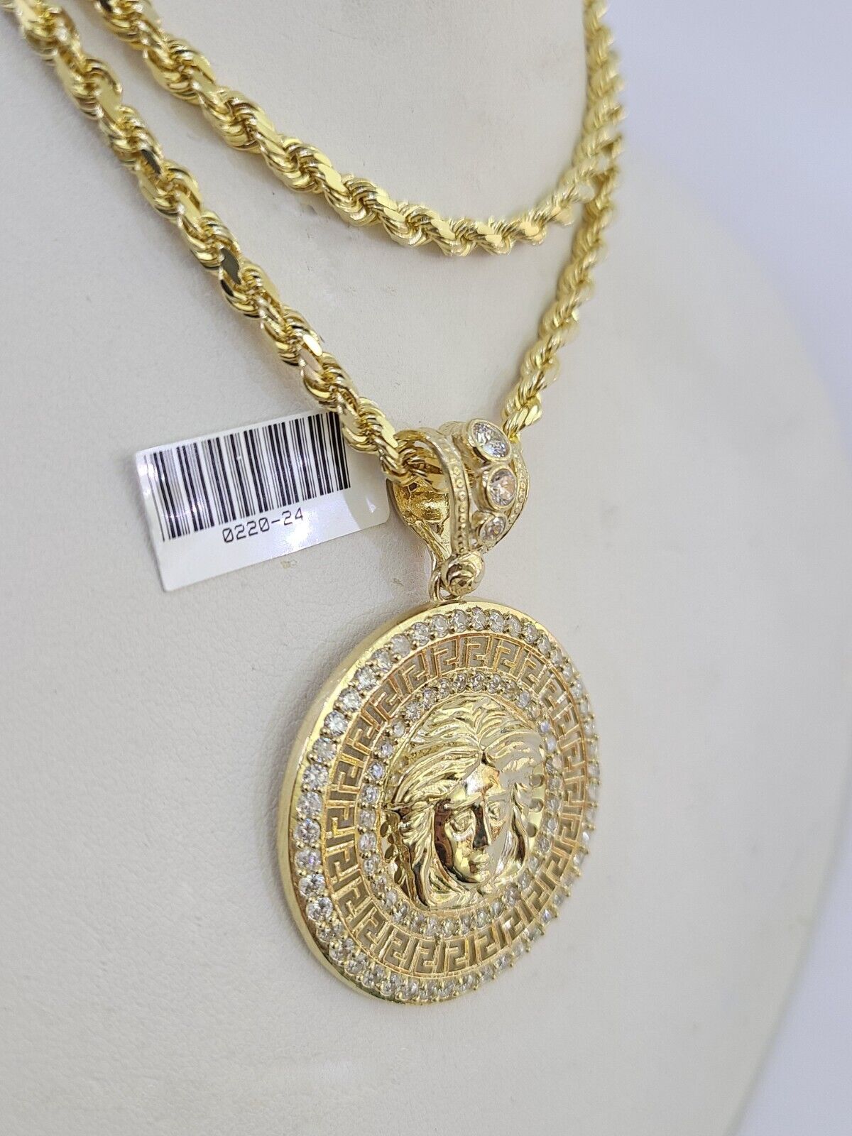 10k Solid Rope Chain Head Charm Set 4mm 18" - 28"Inch Necklace REAL Gold - GoldenlinQ