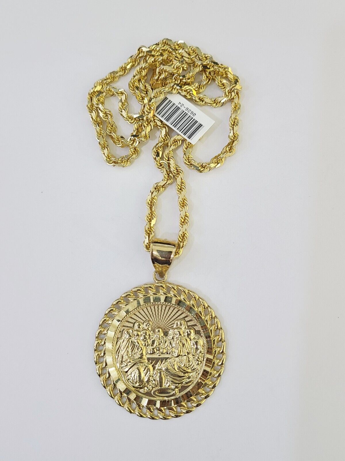 10k Solid Rope Chain Last Supper Charm Set 4mm 18" - 28"Inch Necklace REAL Gold - GoldenlinQ