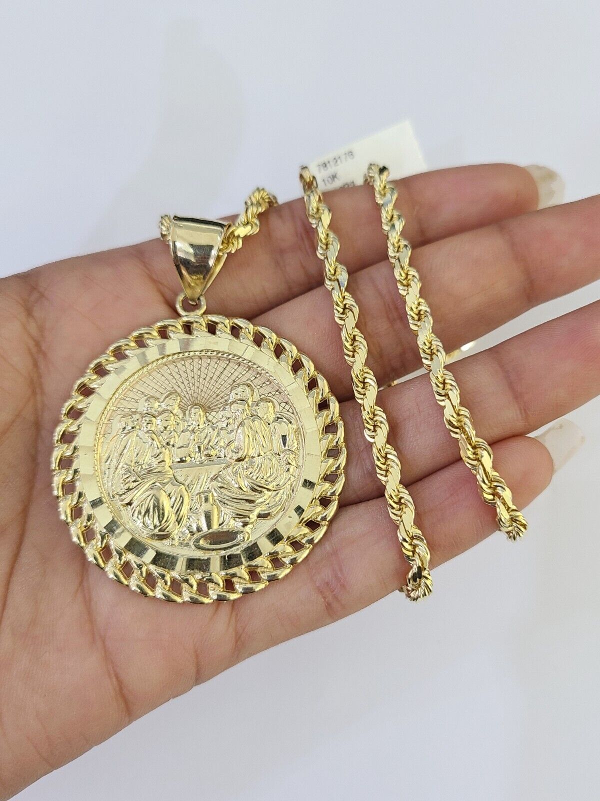 10k Solid Rope Chain Last Supper Charm Set 4mm 18" - 28"Inch Necklace REAL Gold - GoldenlinQ