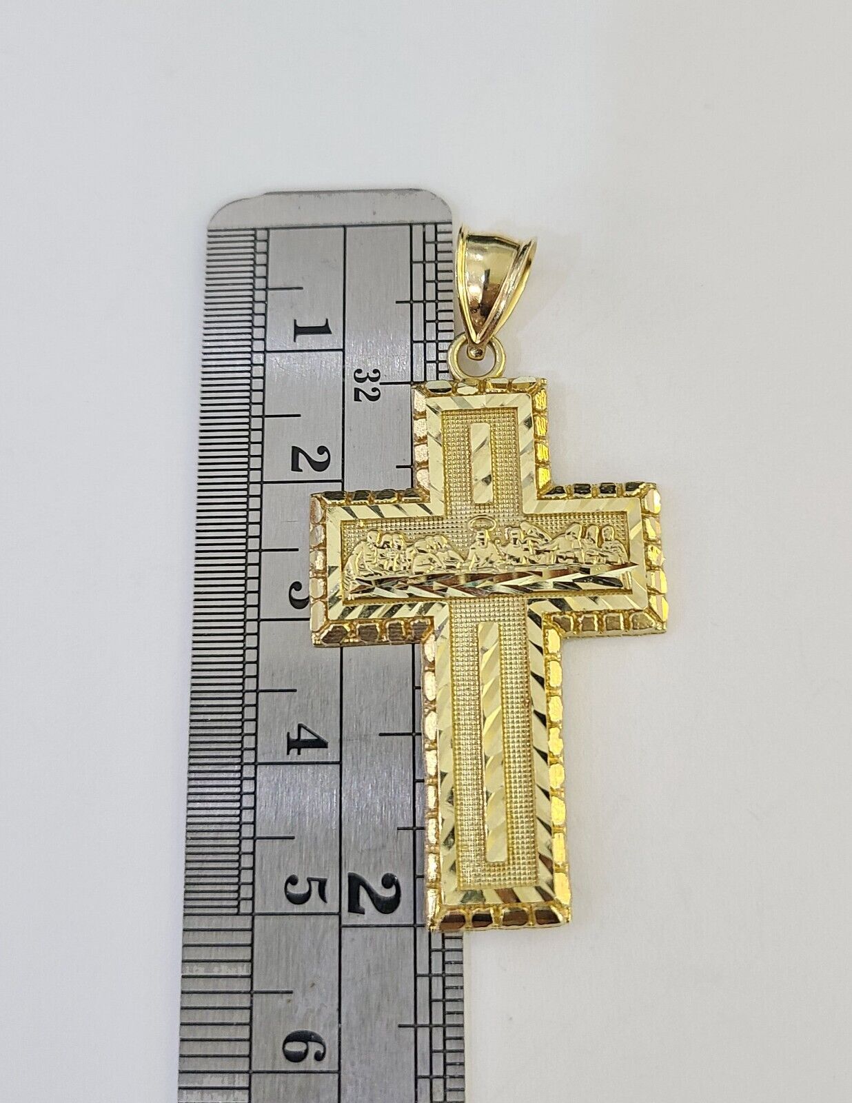 10k Solid Rope Chain Last Supper Cross Charm Set 4mm 18" - 28" Necklace Yellow - GoldenlinQ